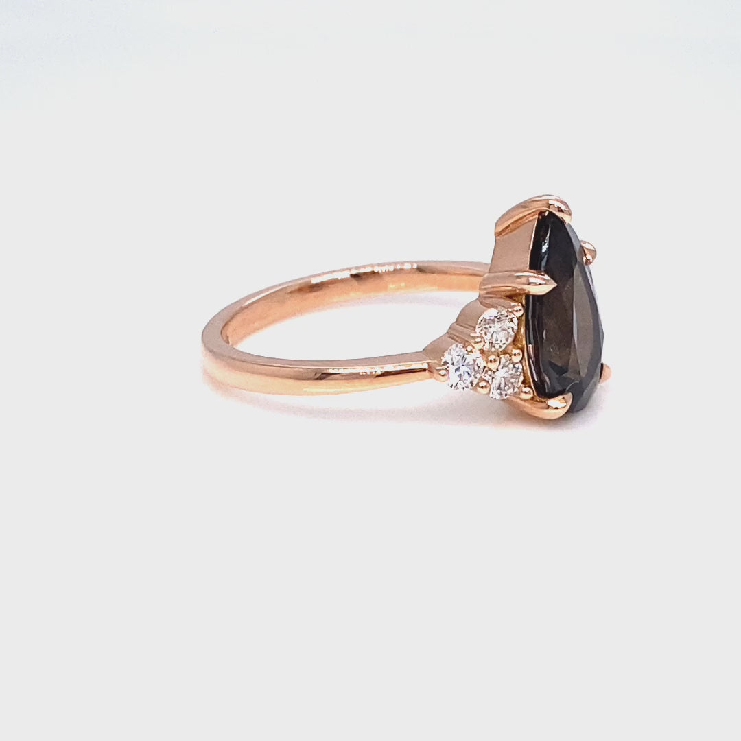 Large pear grey spinel diamond ring rose gold 3 stone engagement ring la more design jewelry