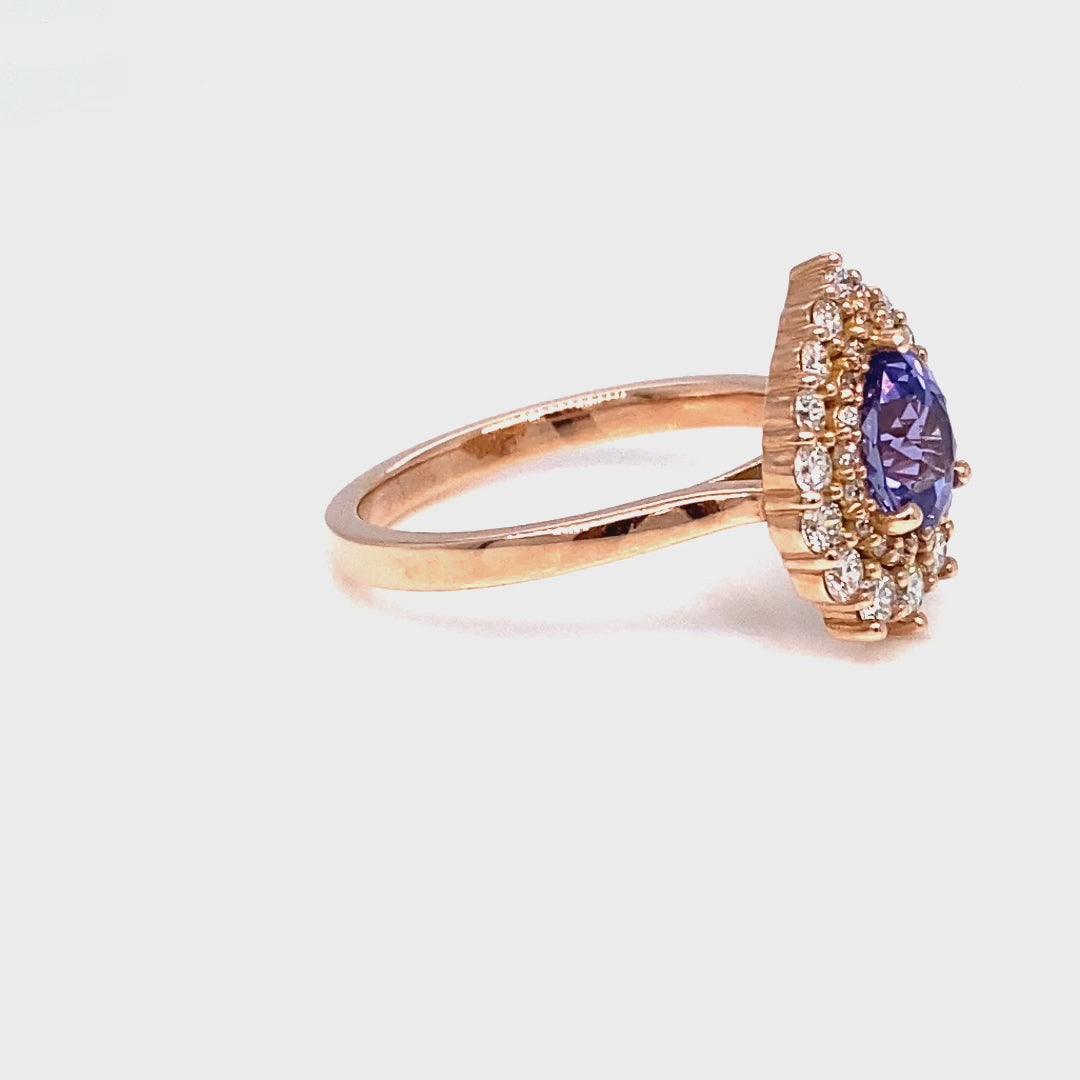 Pear lavender purple sapphire ring rose gold double halo diamond engagement ring la more design jewelry