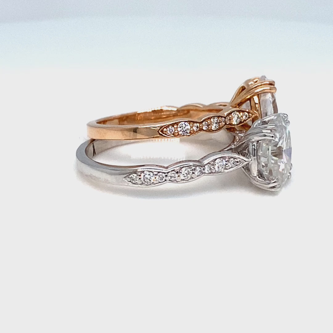 Oval Lab Diamond Solitaire Engagement Ring Rose Gold Scalloped Band ...
