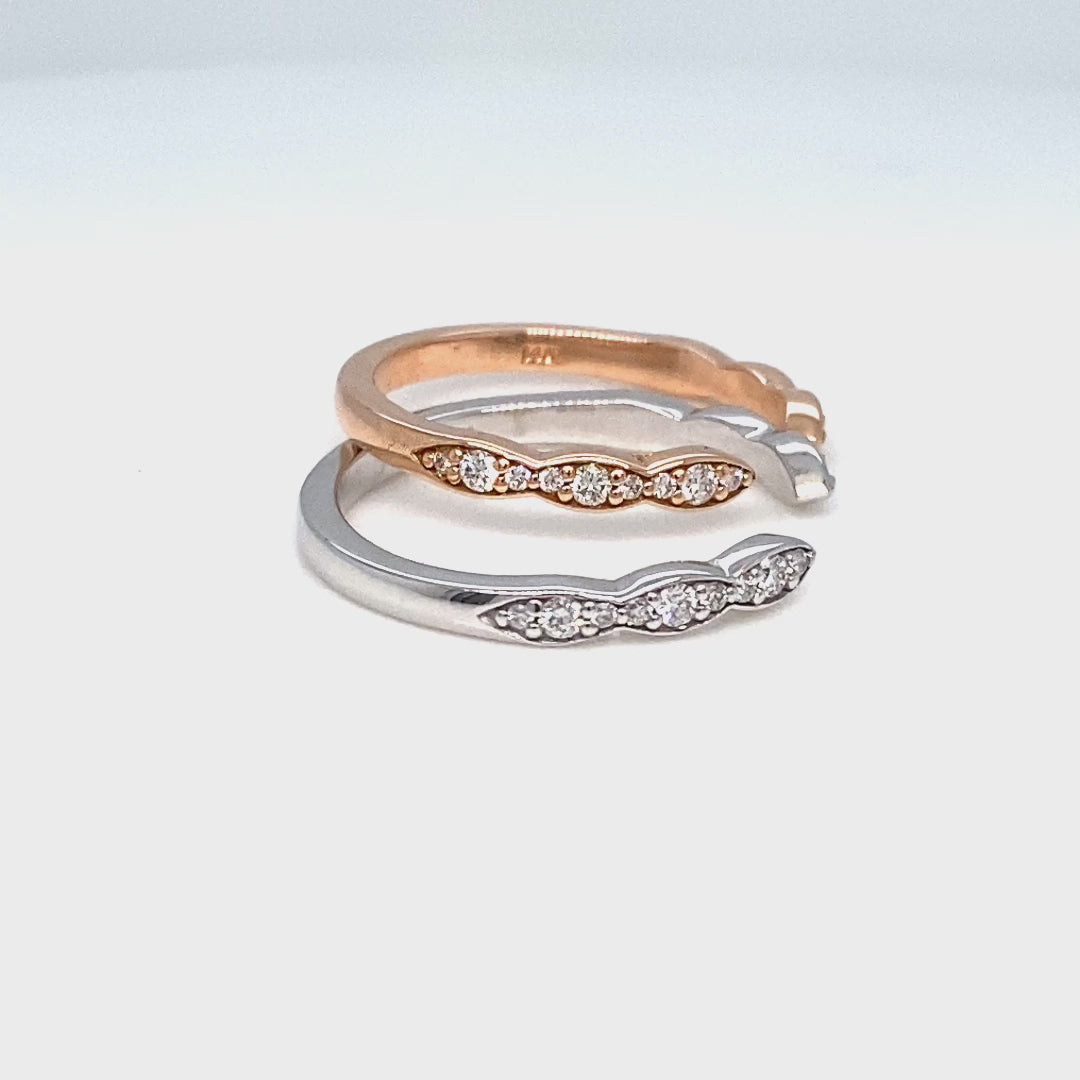 Scalloped Diamond Wedding Ring in Vintage Style Open Shank Band