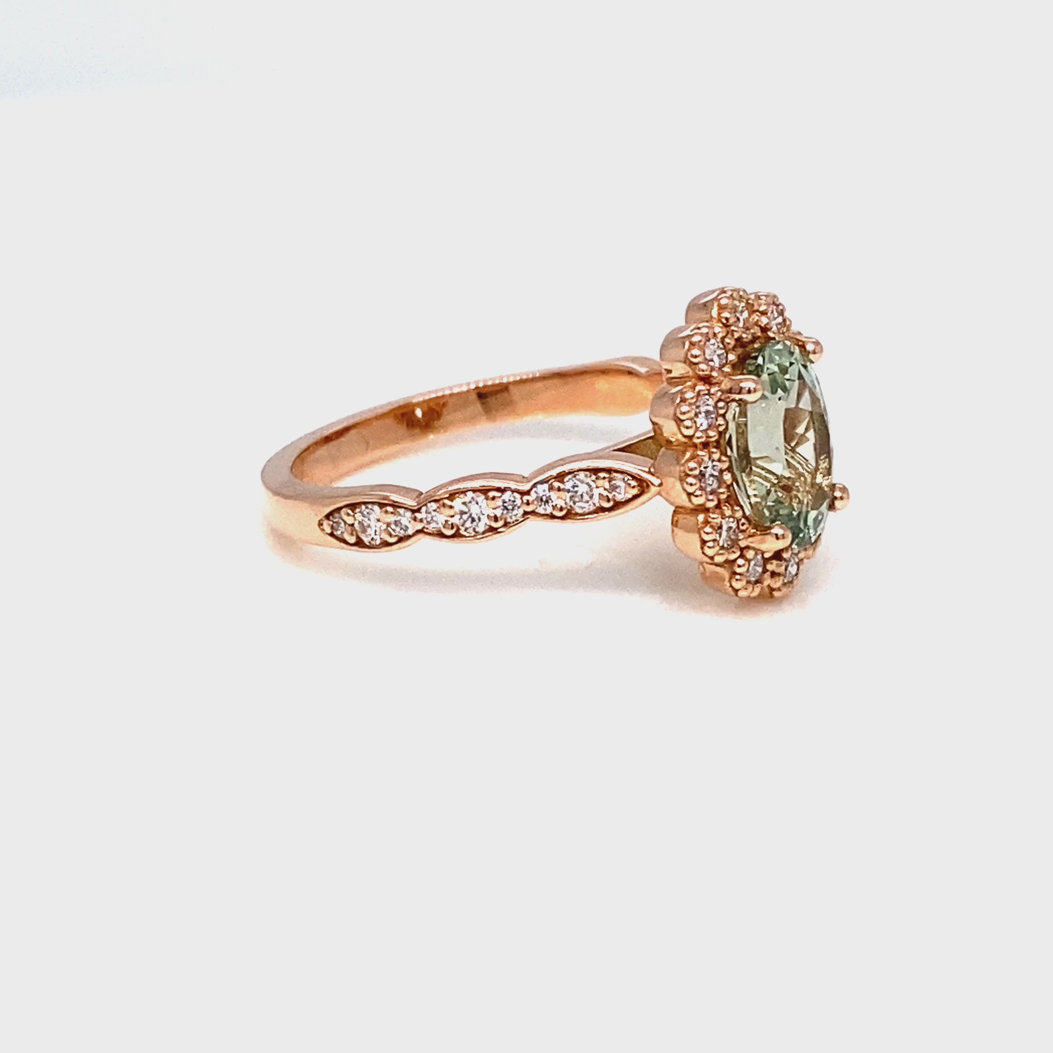 Oval seafoam green sapphire engagement ring rose gold vintage halo diamond sapphire ring la more design jewelry