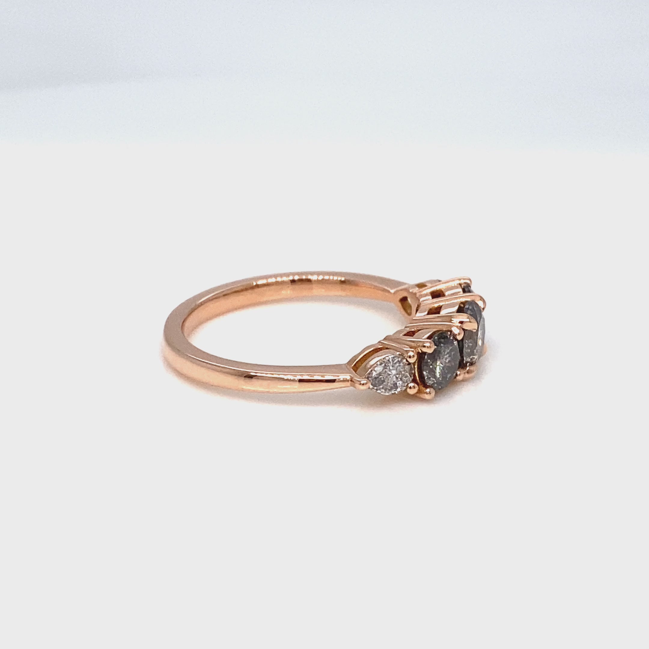 Round and Pear Salt and Pepper Diamond Ring Rose Gold Grey Diamond Cluster Ring la more design jewelry