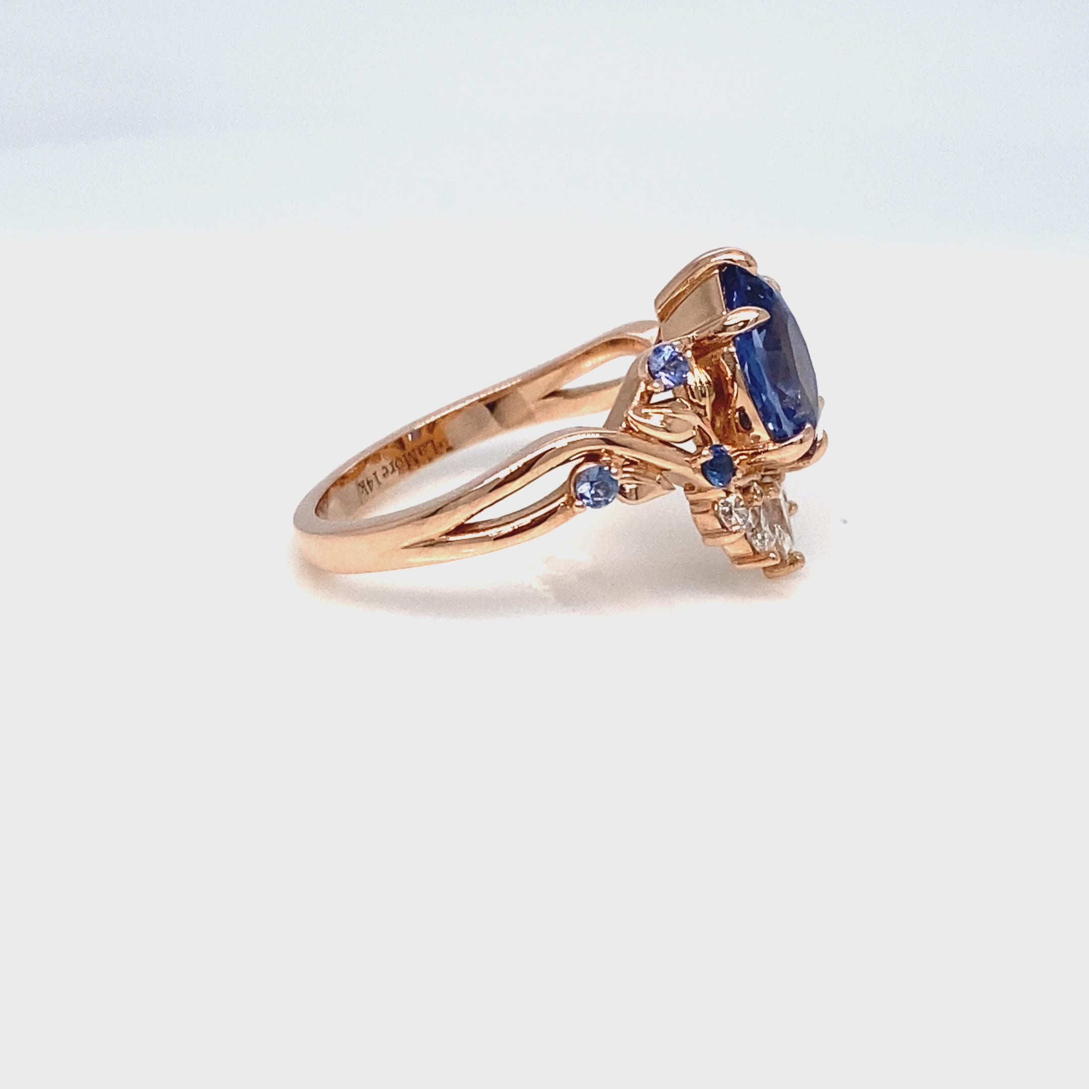 Pear aqua blue sapphire ring rose gold floral leaf diamond ring peacock ring la more design jewelry