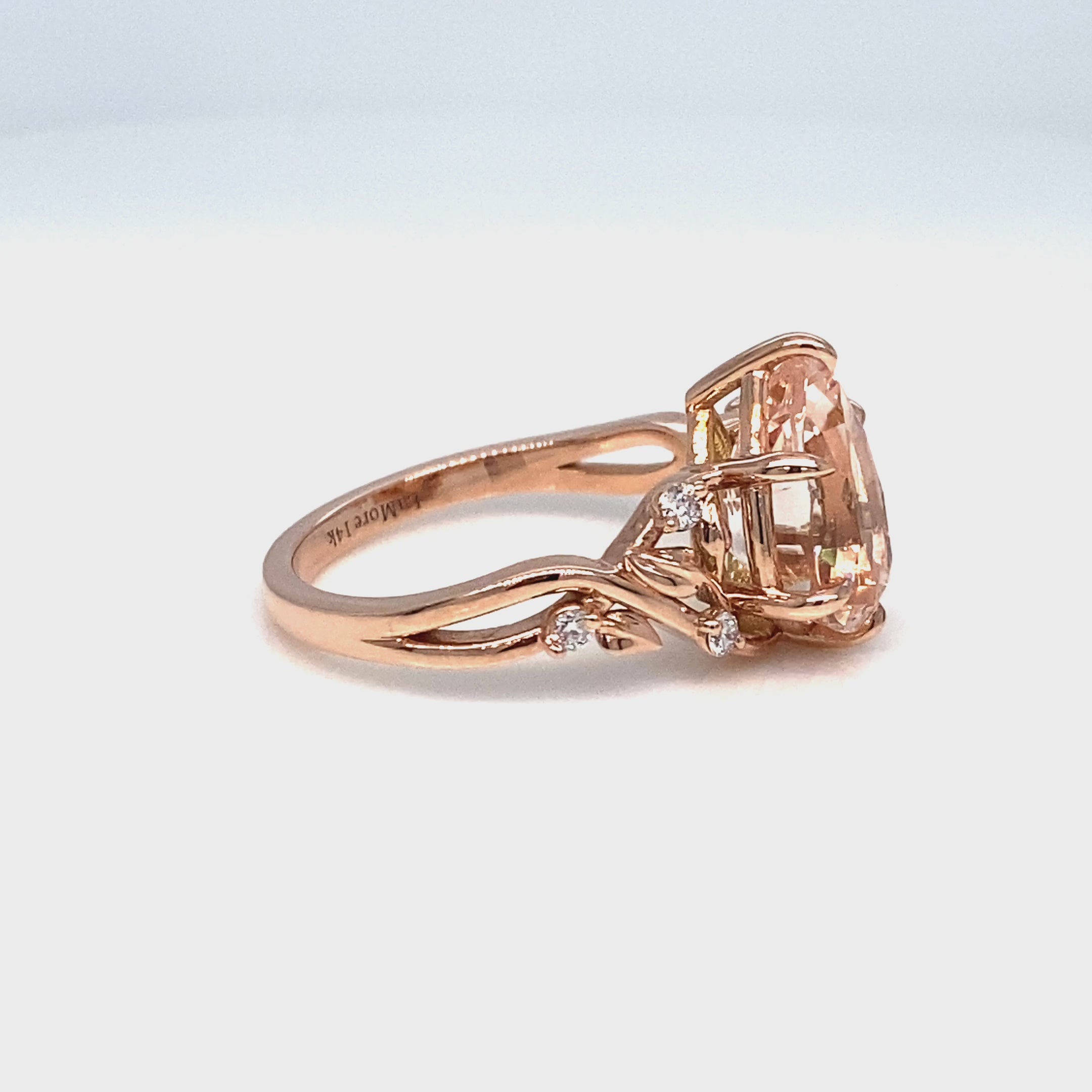 Pear morganite ring rose gold floral leaf diamond morganite solitaire ring la more design jewelry