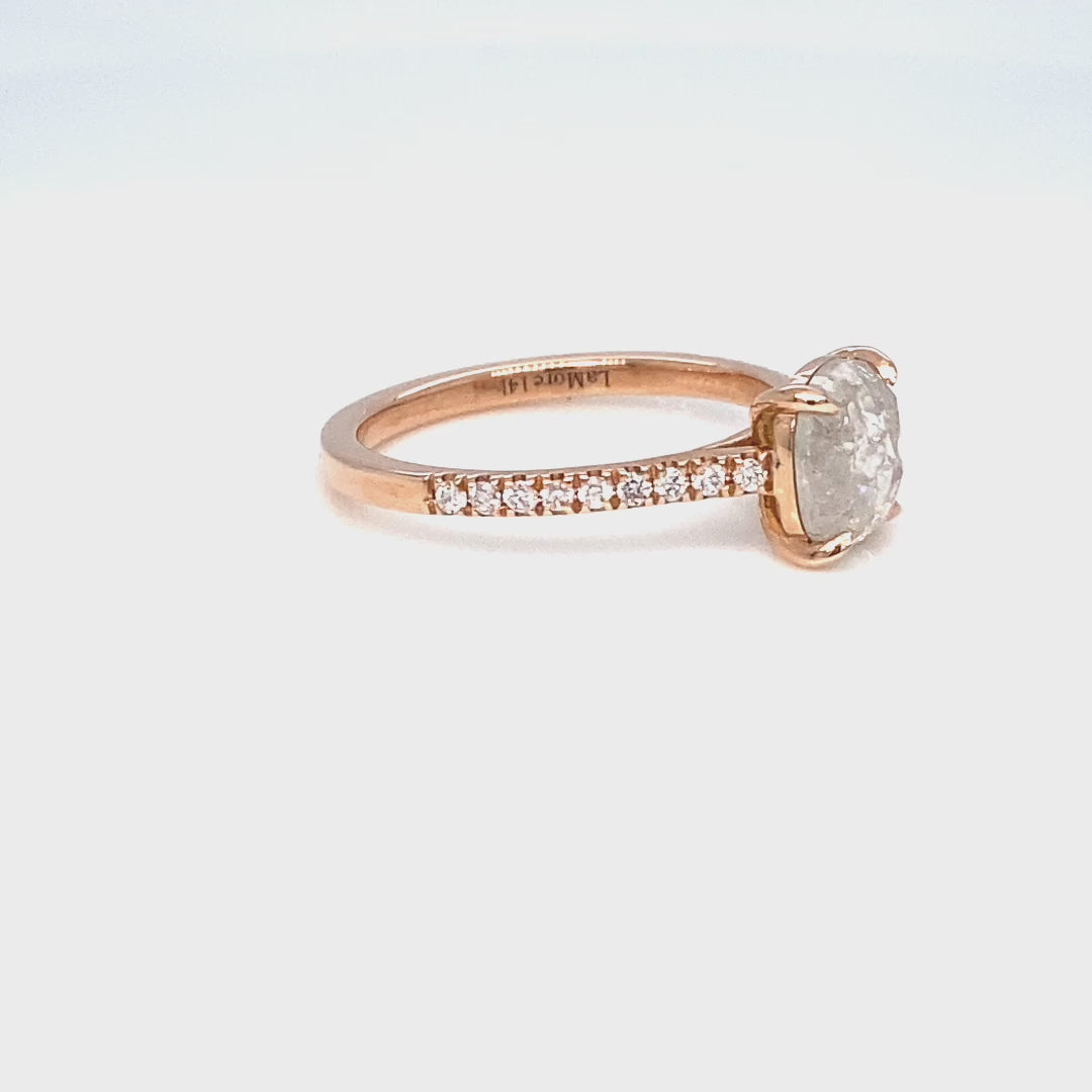 Rose cut cushion salt and pepper diamond ring rose gold solitaire grey diamond pave band la more design jewelry