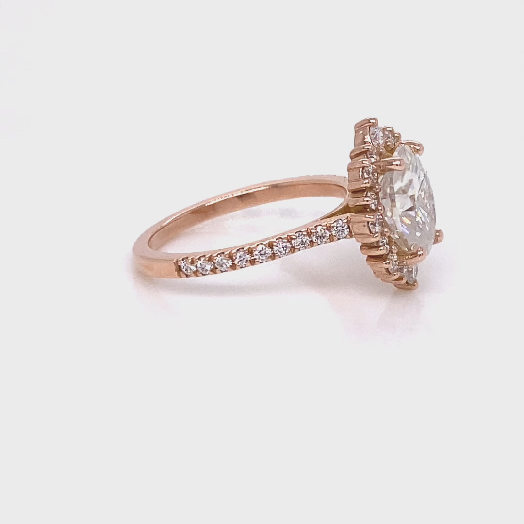 large oval moissanite engagement ring pave band gold halo diamond moissanite ring la more design jewelry