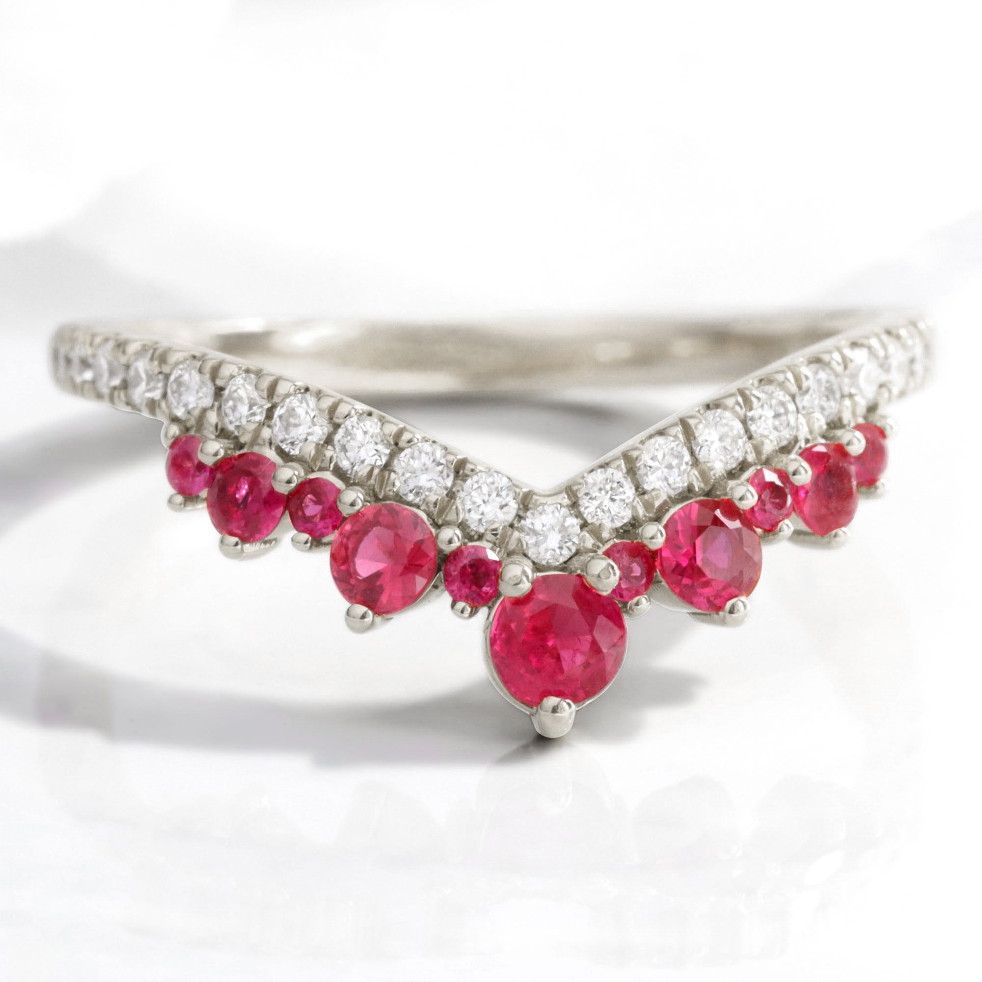 ruby and diamond wedding band white gold v shaped wedding ring la more design jewelry