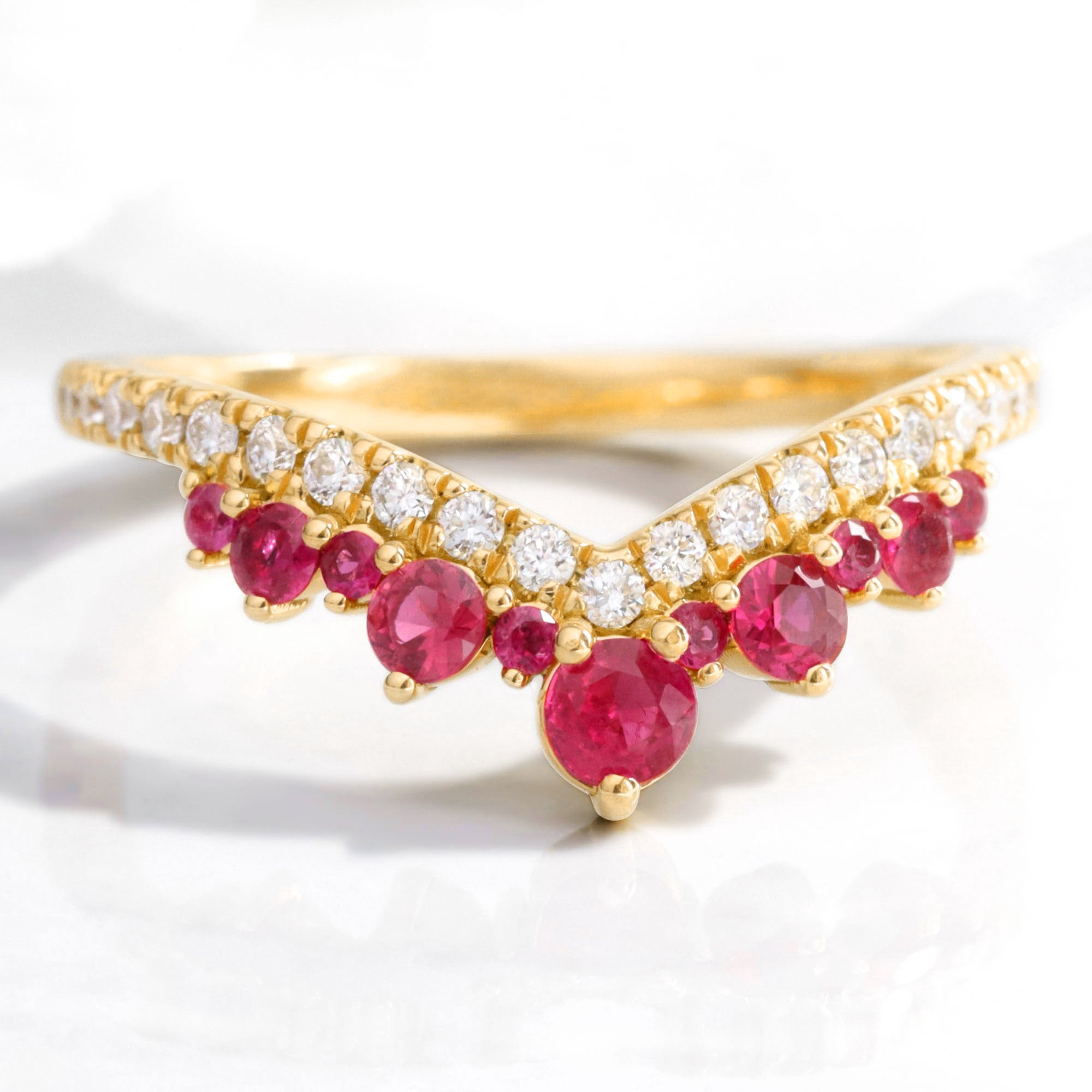 ruby and diamond wedding band yellow gold v shaped wedding ring la more design jewelry