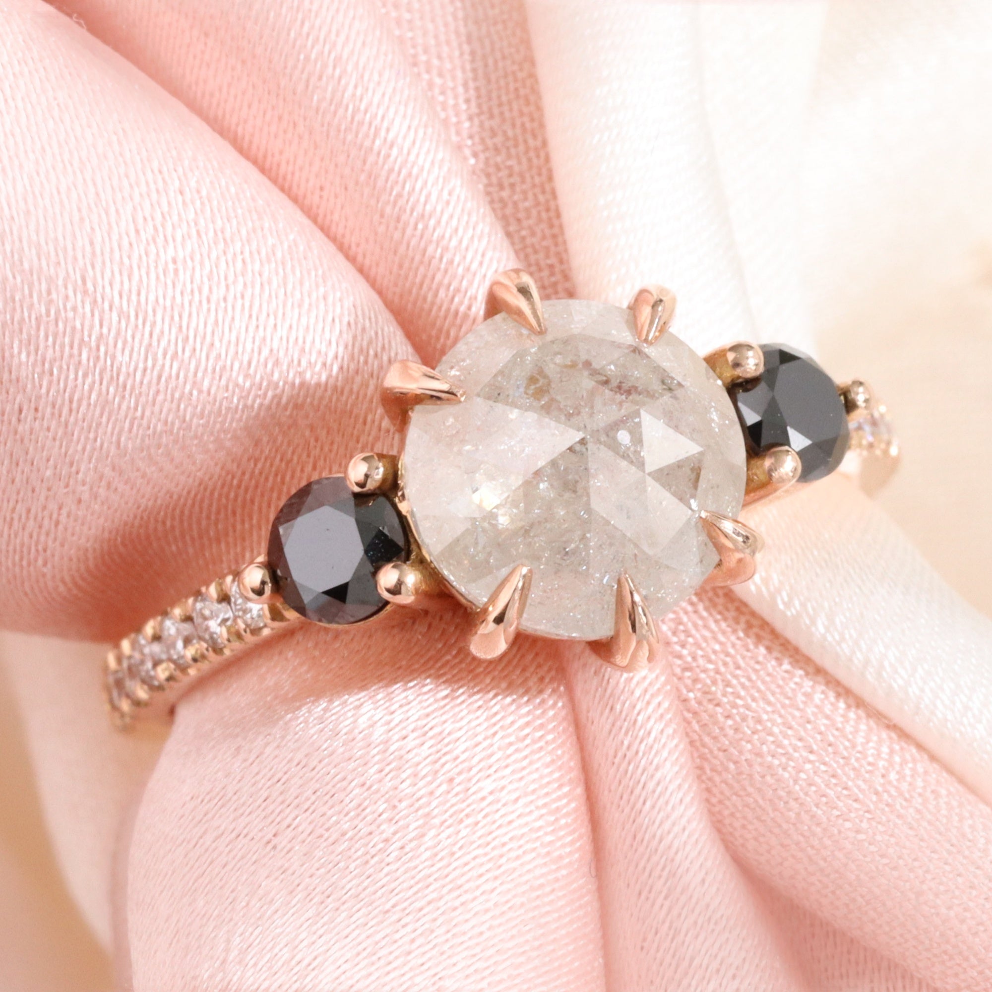 Icy Salt and Pepper Diamond Engagement Ring Rose Gold Stone Ring