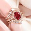 unique engagement ring stack, vintage floral ruby ring bridal sets rose gold, alternative engagement ring wedding ring sets La More Design Jewelry