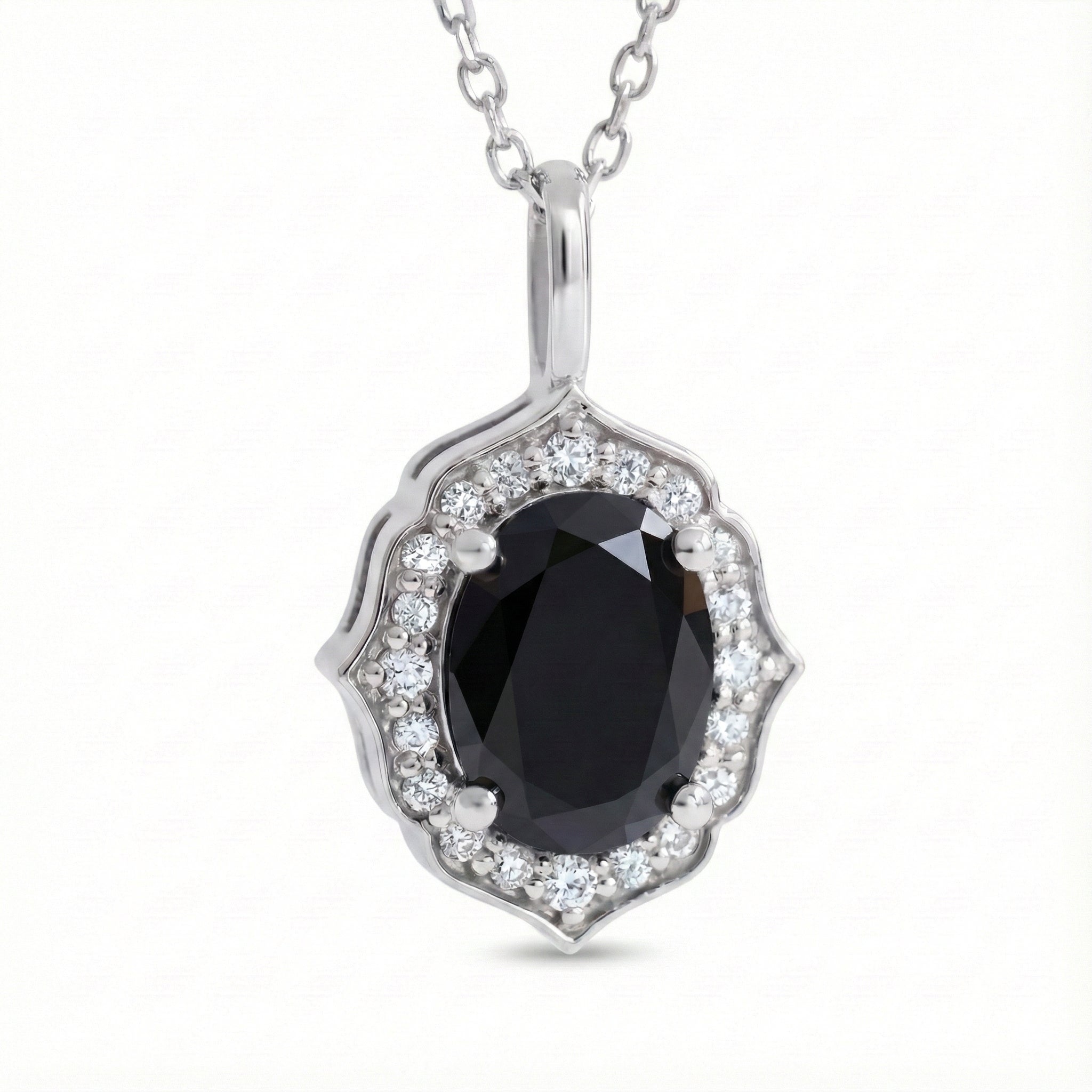 vintage floral halo black diamond pendant white gold oval black diamond necklace la more design jewelry