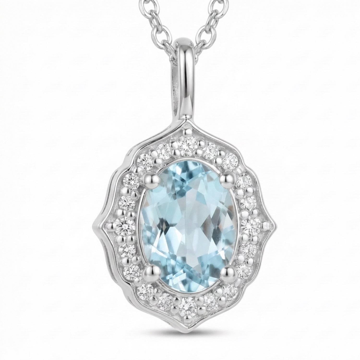 vintage floral halo diamond aquamarine pendant white gold oval aquamarine necklace la more design jewelry