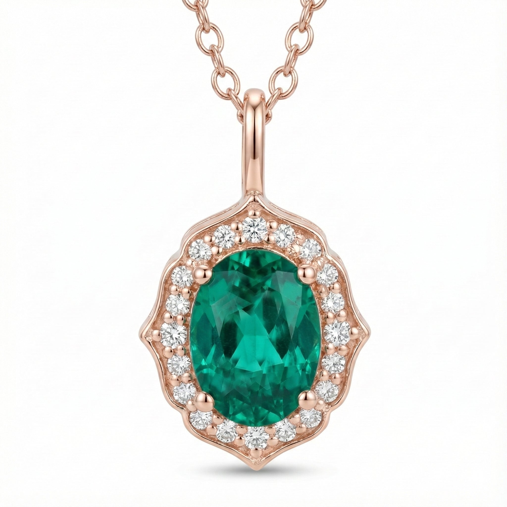 vintage floral halo diamond emerald pendant rose gold oval green emerald necklace la more design jewelry