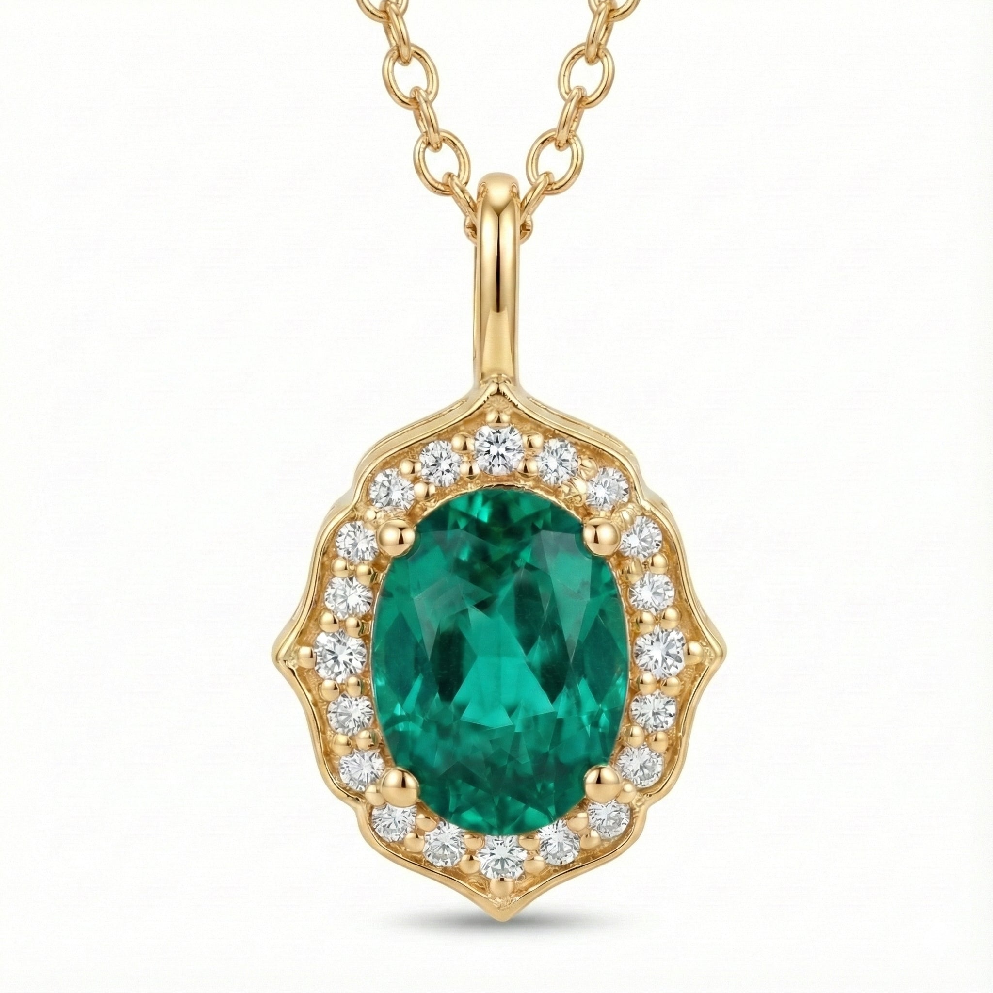 vintage floral halo diamond emerald pendant yellow gold oval green emerald necklace la more design jewelry