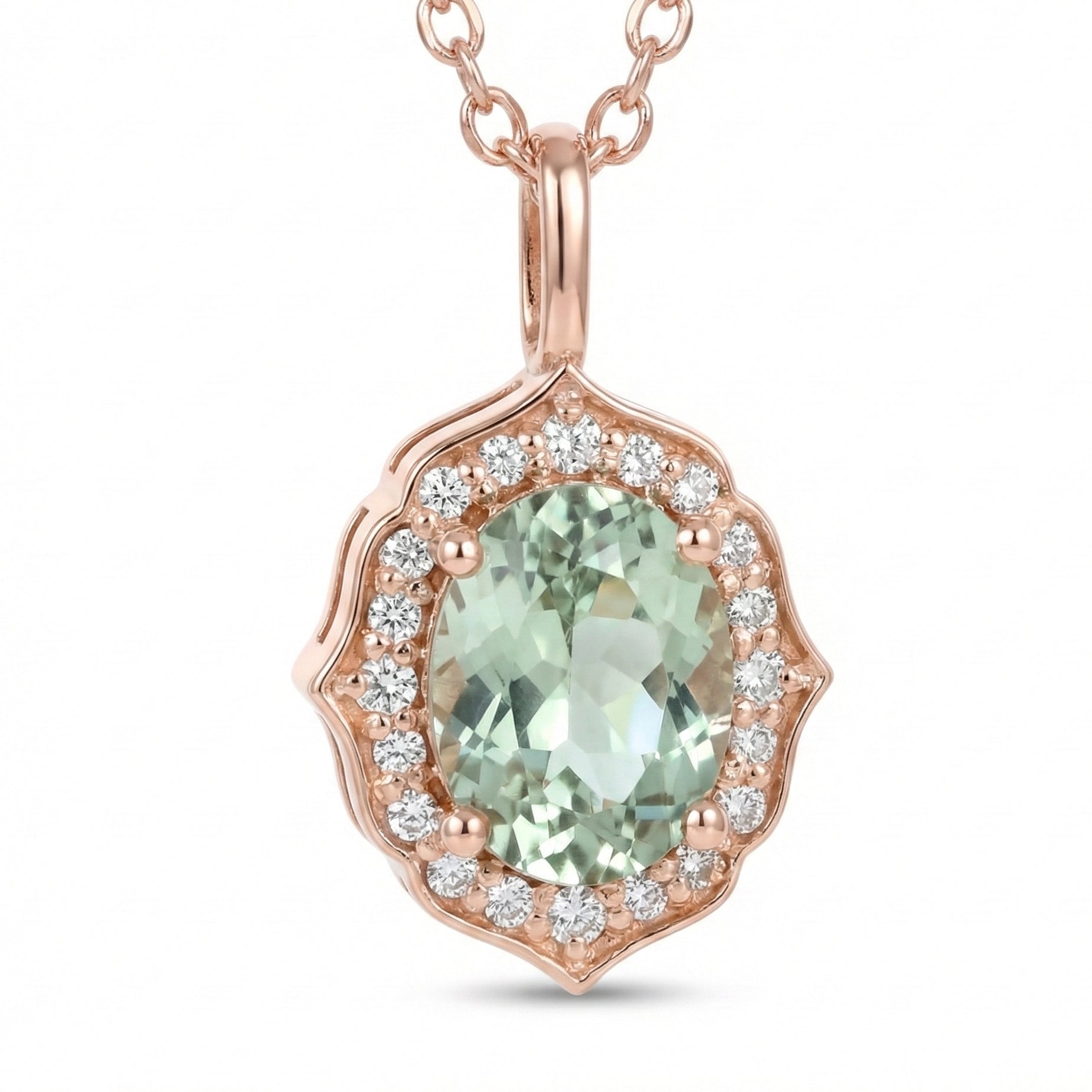 vintage floral halo diamond green sapphire pendant rose gold oval sapphire necklace la more design jewelry