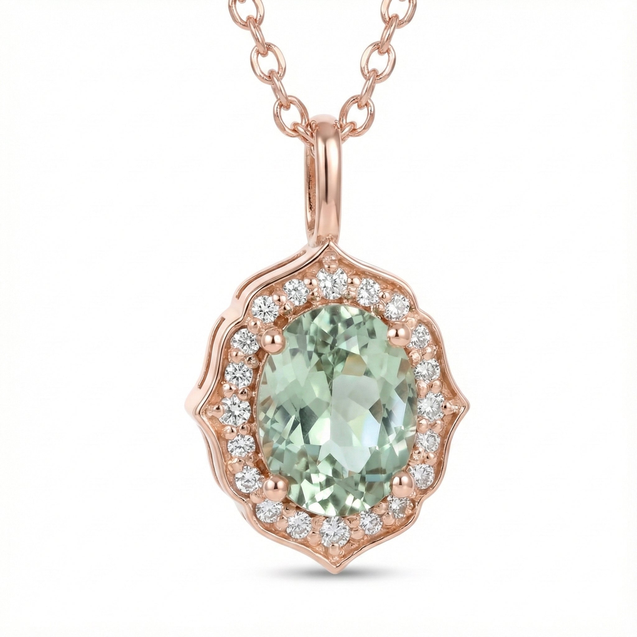 vintage floral halo diamond green sapphire pendant rose gold oval sapphire necklace la more design jewelry