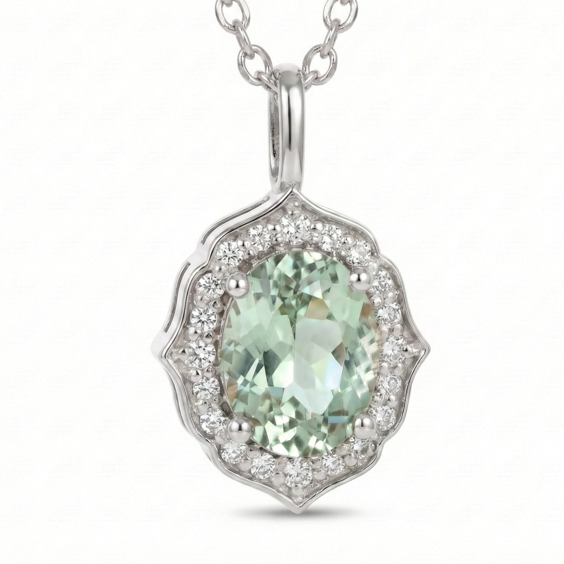 vintage floral halo diamond green sapphire pendant white gold oval sapphire necklace la more design jewelry