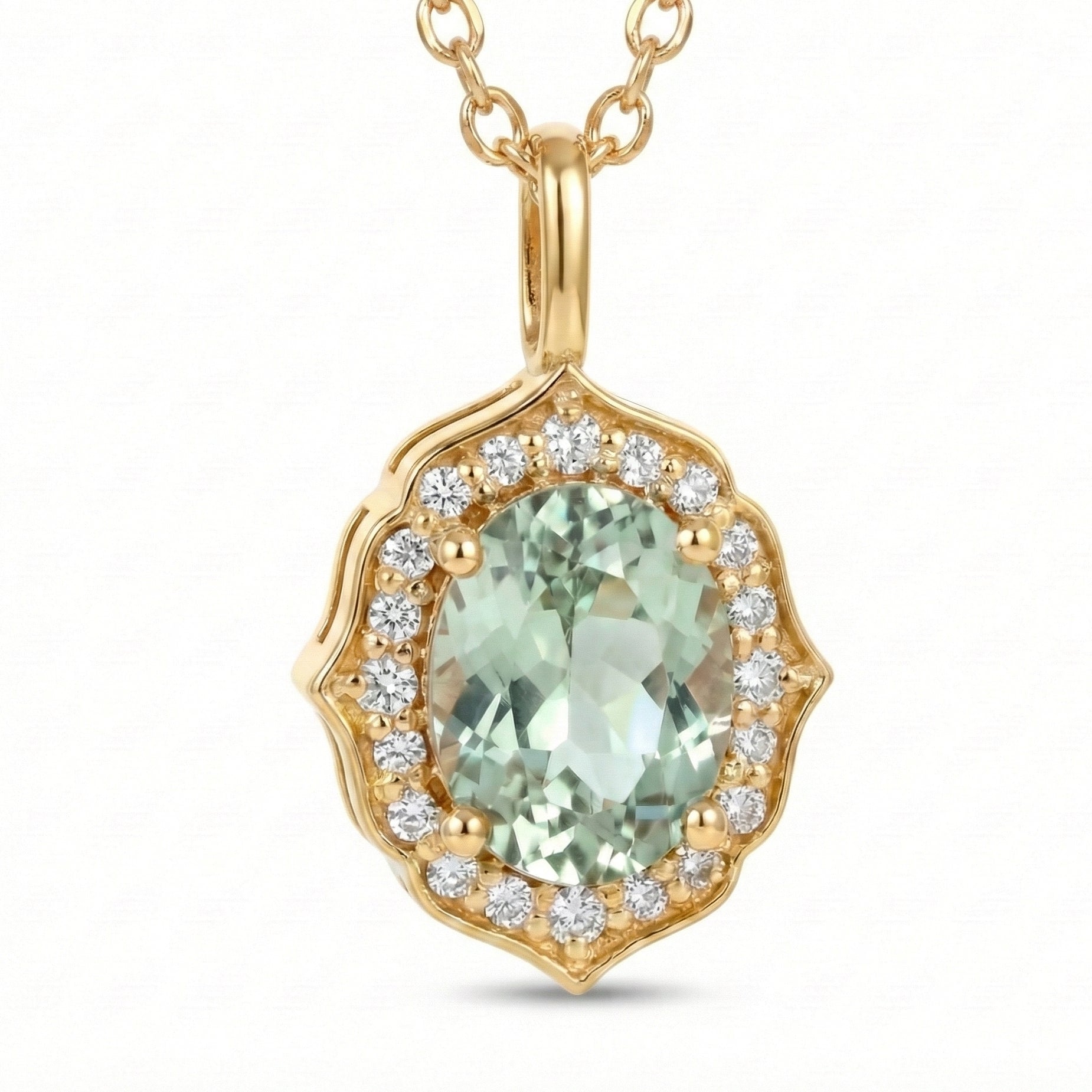 vintage floral halo diamond green sapphire pendant yellow gold oval sapphire necklace la more design jewelry