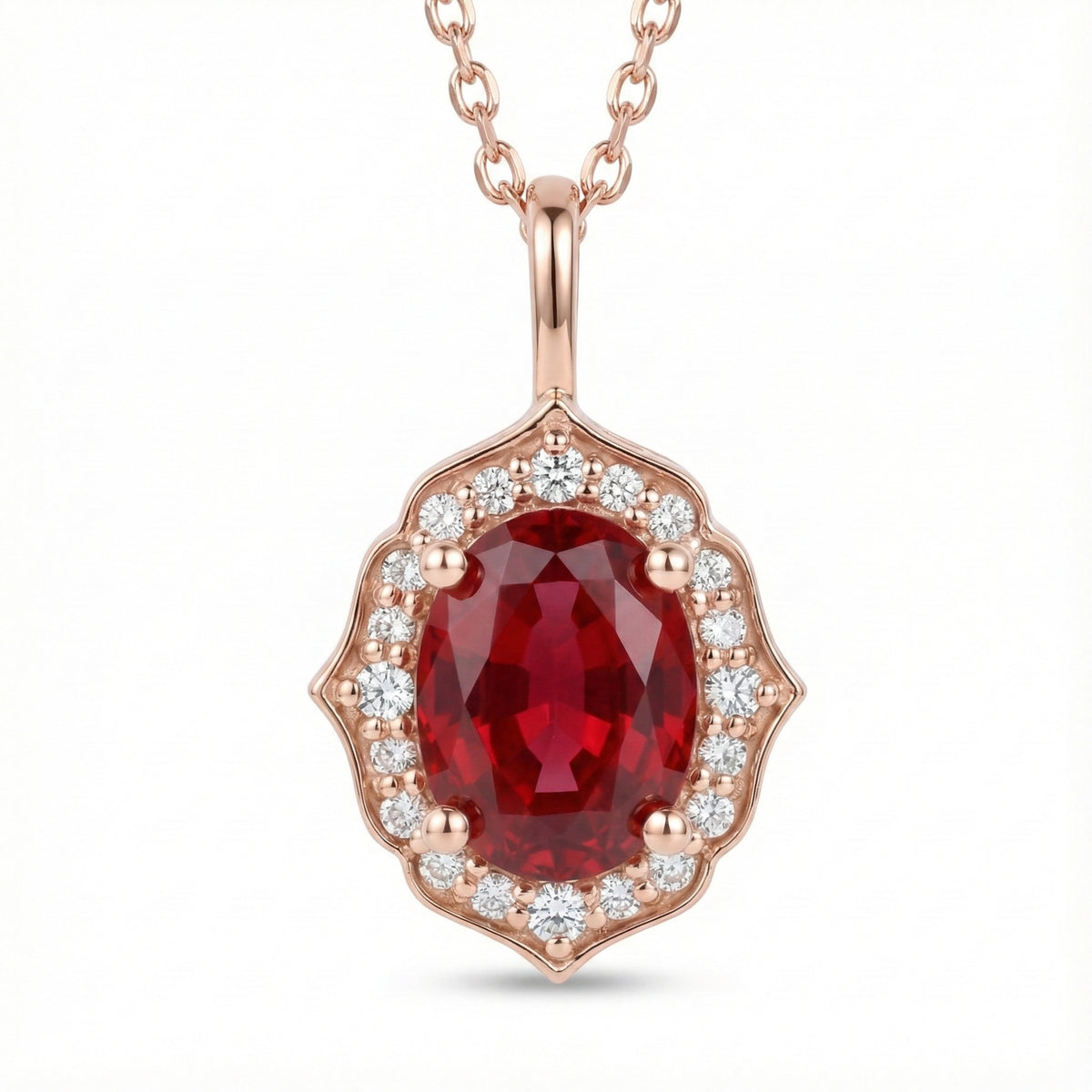 vintage floral halo diamond ruby pendant rose gold oval red ruby necklace la more design jewelry