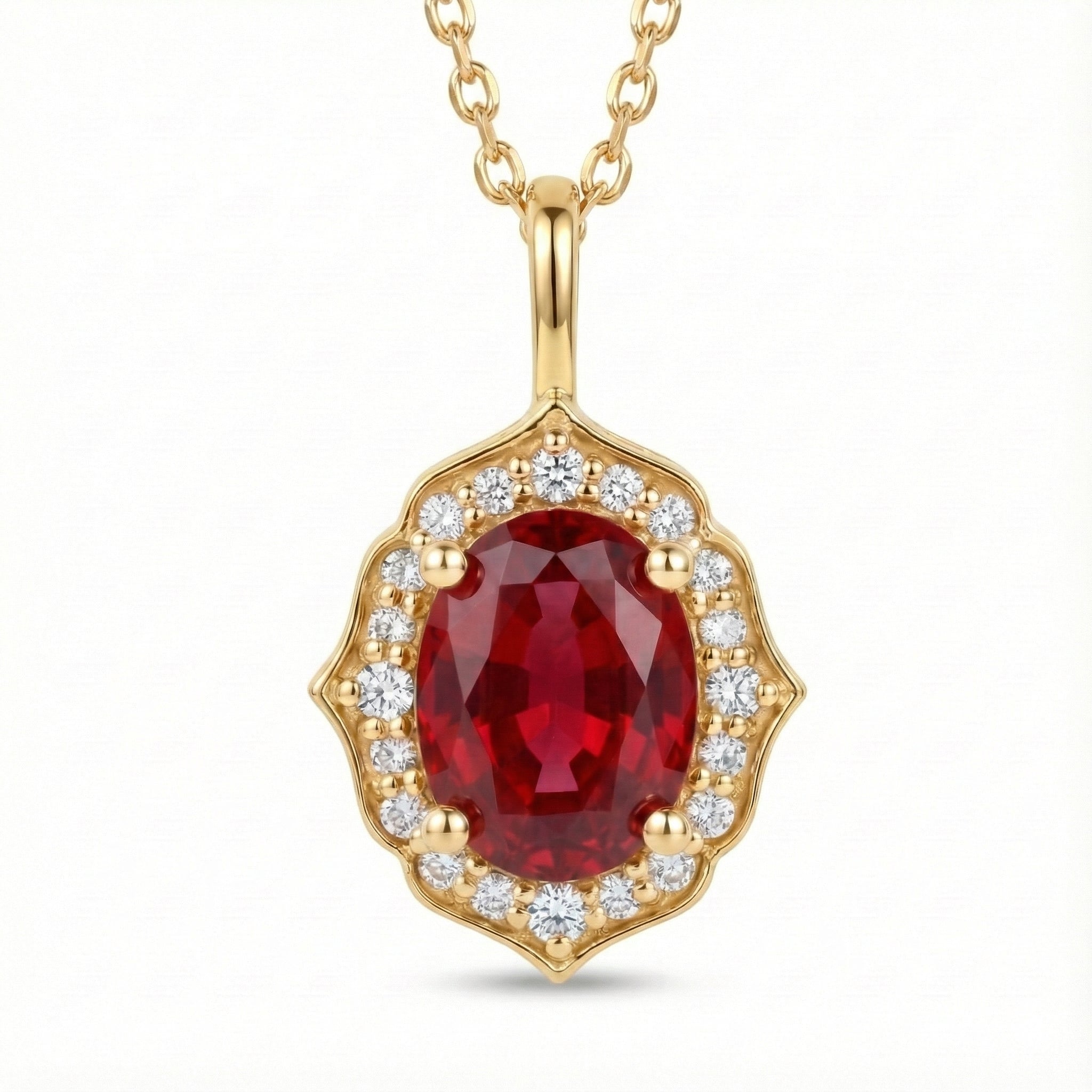 vintage floral halo diamond ruby pendant yellow gold oval red ruby necklace la more design jewelry