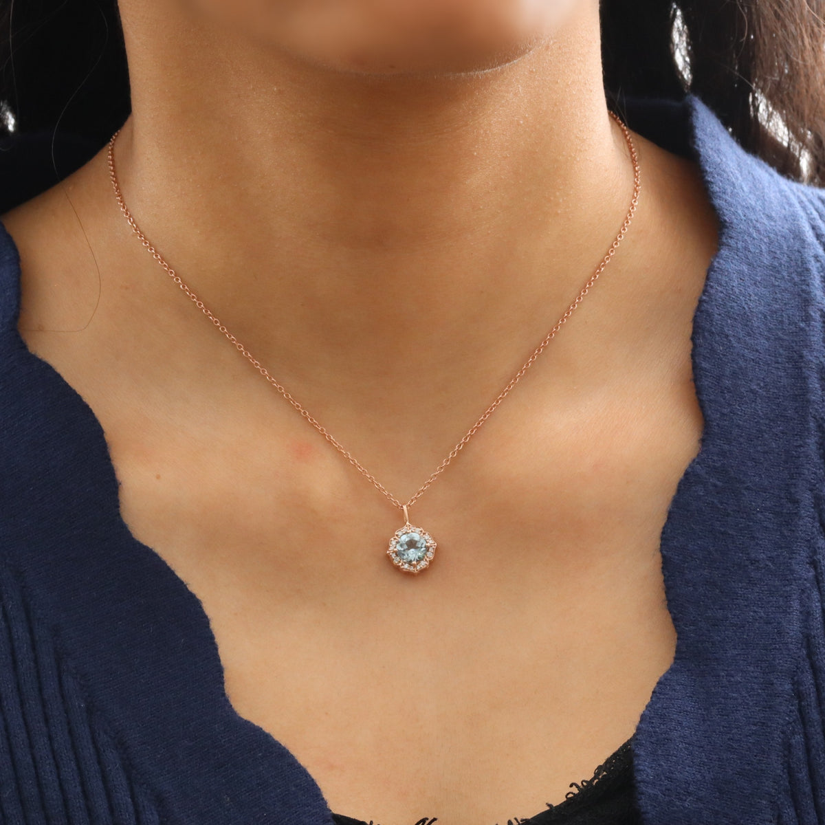 vintage halo diamond aquamarine necklace rose gold aquamarine pendant la more design jewelry