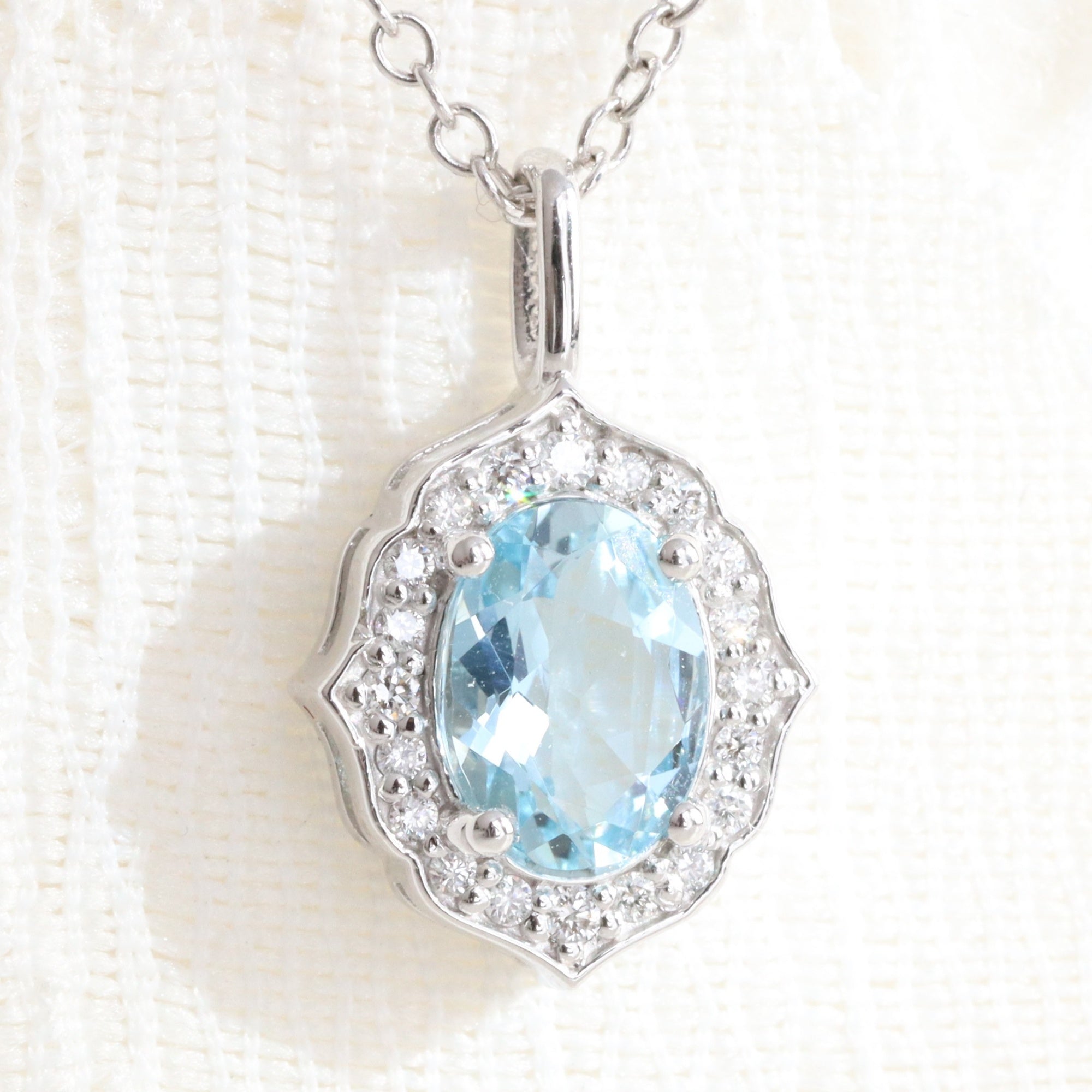 vintage halo diamond aquamarine pendant white gold oval aquamarine necklace la more design jewelry