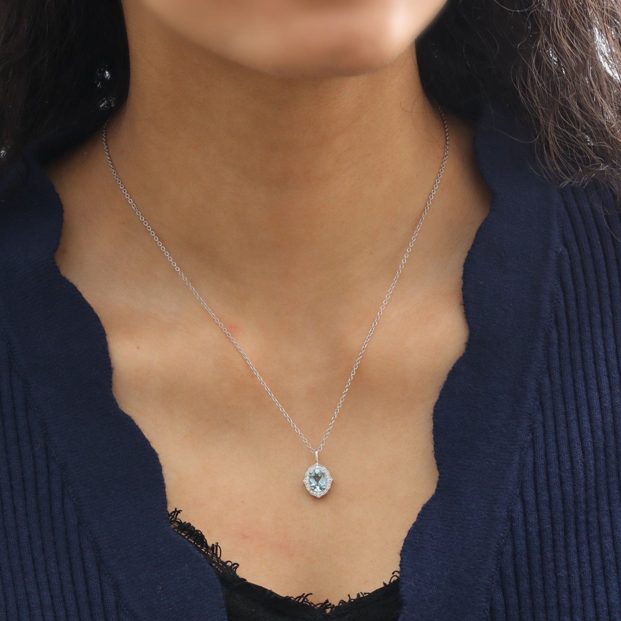 vintage halo diamond aquamarine pendant white gold oval aquamarine necklace la more design jewelry
