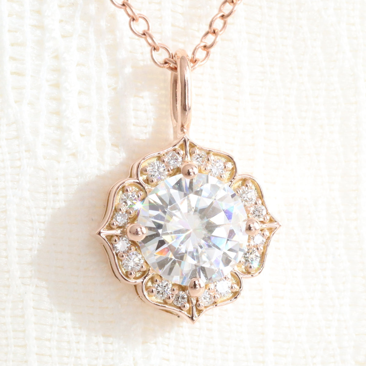 vintage halo diamond moissanite pendant rose gold drop necklace la more design jewelry