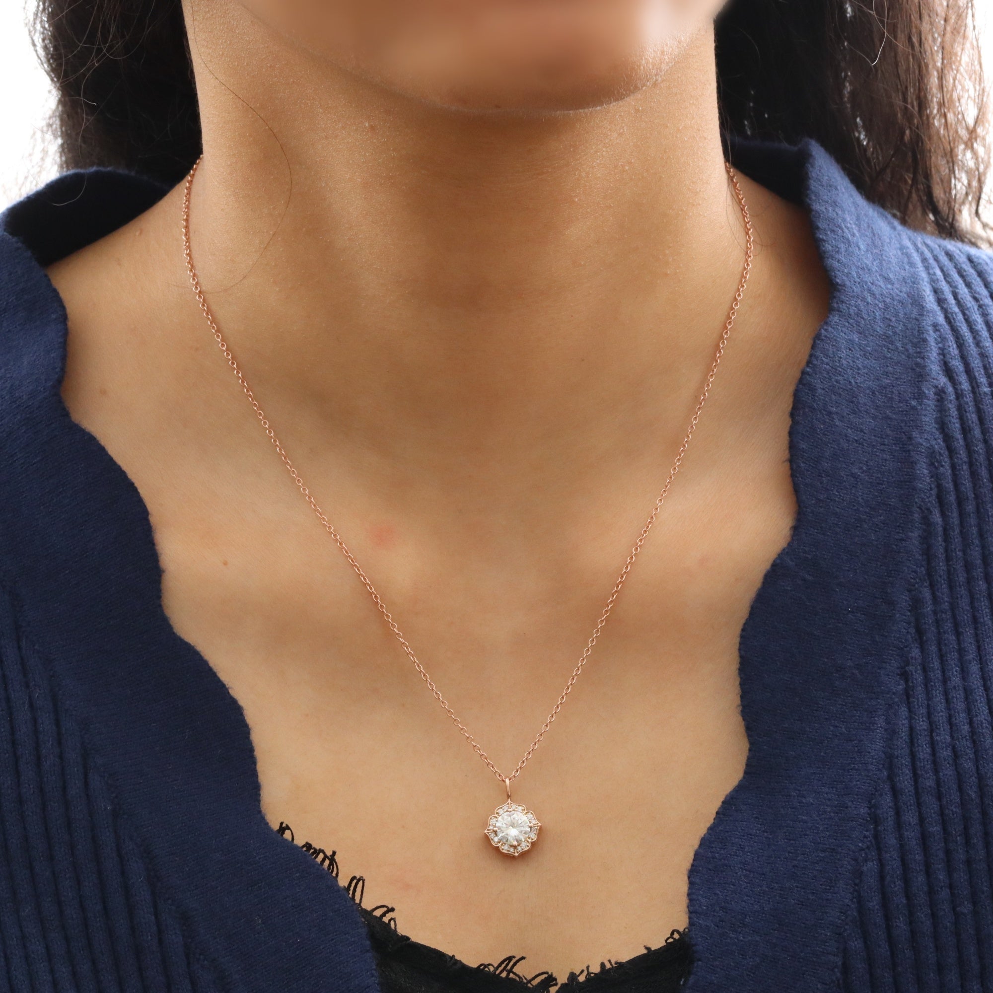 vintage halo diamond moissanite pendant rose gold drop necklace la more design jewelry