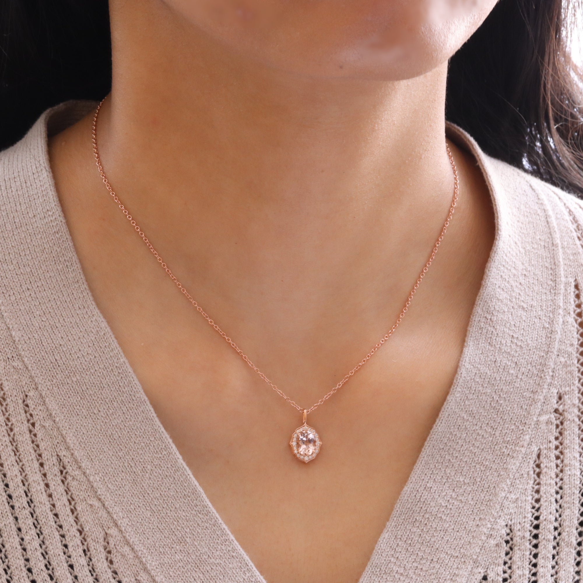 vintage halo diamond morganite pendant rose gold oval morganite necklace la more design jewelry