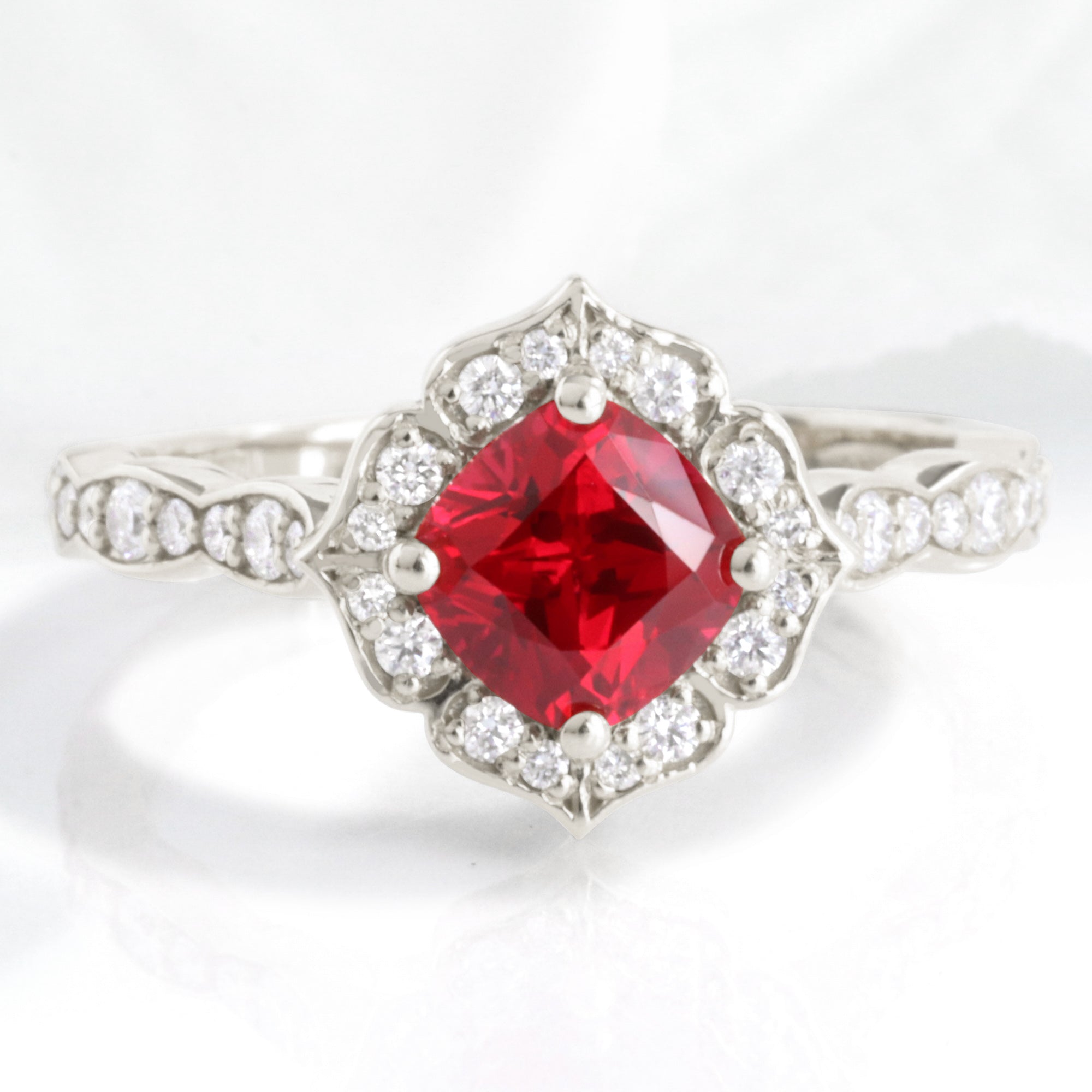 vintage inspired ruby engagement ring white gold ruby diamond cluster ring by la more design jewelry