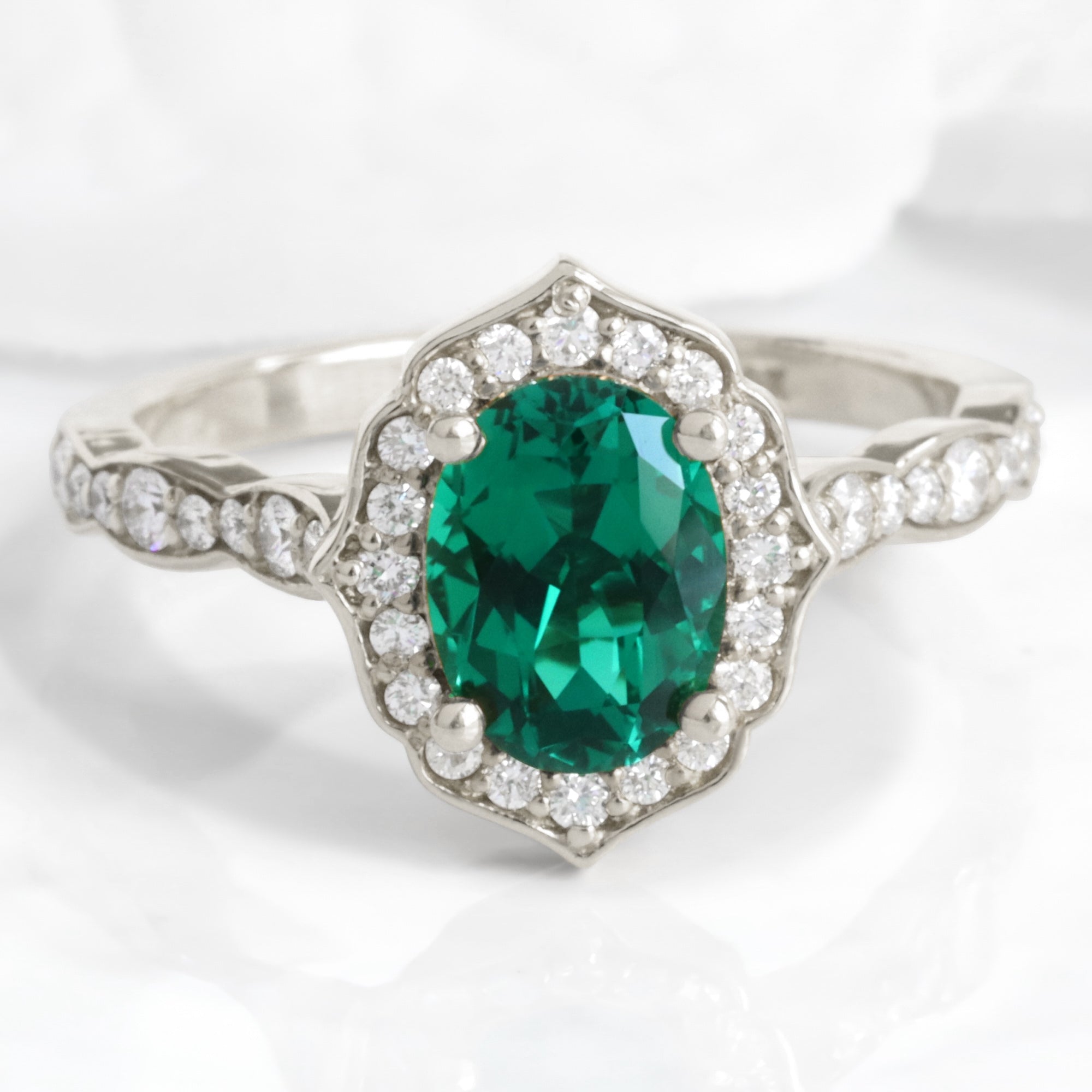 vintage style emerald engagement ring white gold oval emerald diamond ring la more design jewelry