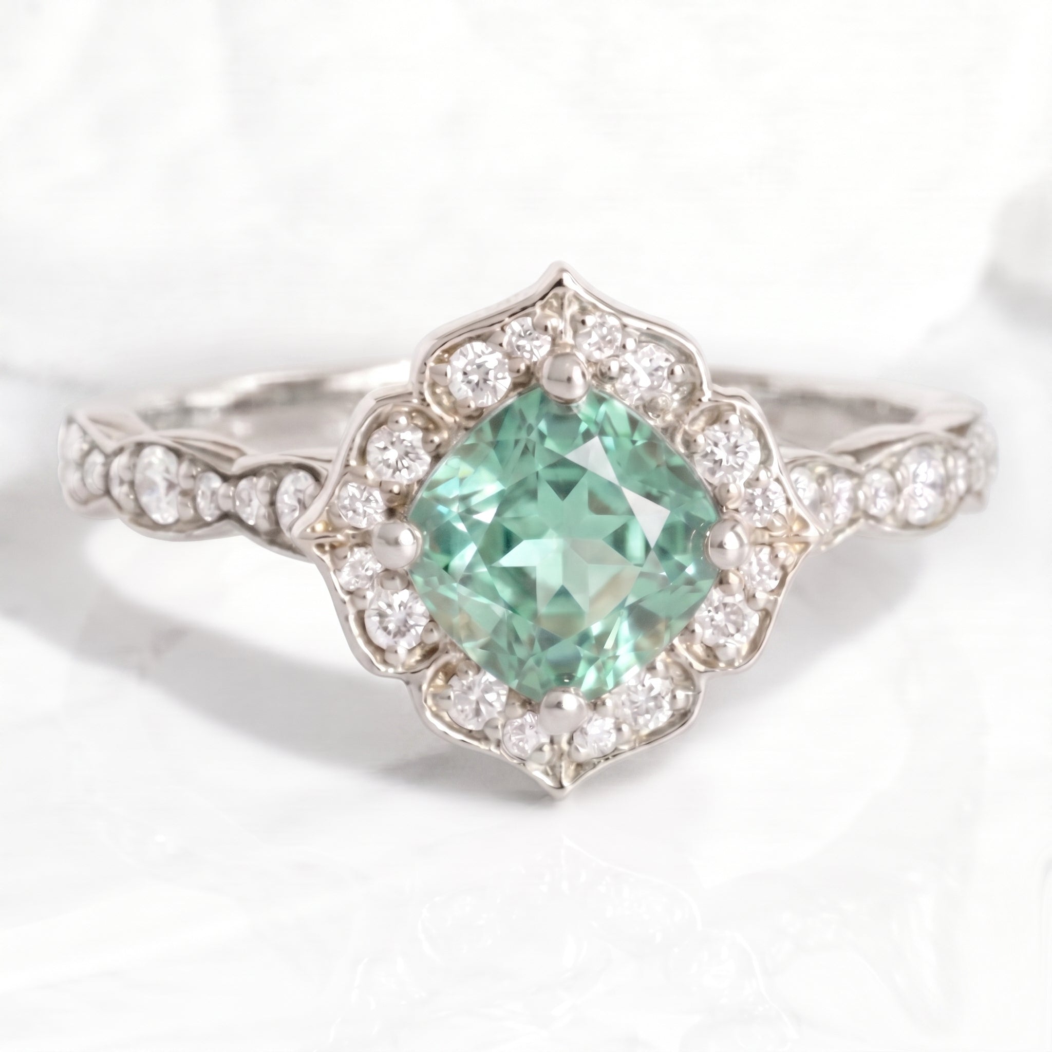 vintage style green sapphire engagement ring white gold diamond sapphire cluster ring la more design jewelry