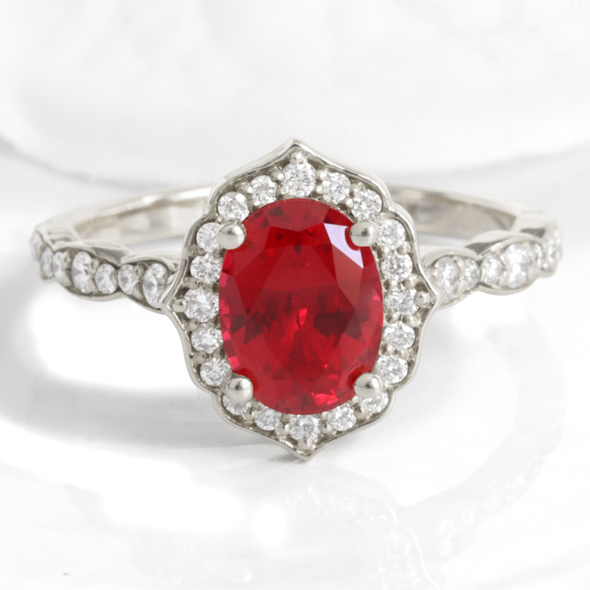 vintage style ruby engagement ring white gold oval ruby diamond ring la more design jewelry