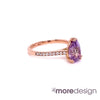 Timelessly gorgeous lavender purple sapphire engagement ring is crafted in 14k rose gold Grace Solitaire pave diamond ring setting with a large 2.39-carat pear cut natural lavender purple sapphire center ~ total gemstone and diamond weight of the whole ring is 2.59 ct.tw.  This one-of-a-kind sapphire ring is perfect for brides looking for non-traditional engagement rings. All our wedding bands can pair beautifully with this gorgeous solitaire sapphire ring!
