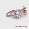 white gold and rose gold moissanite engagement ring floral ring scalloped diamond band by la more design