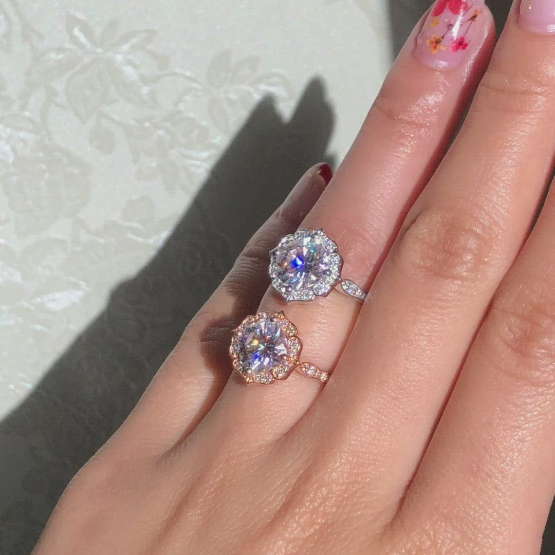 Large cushion moissanite diamond engagement ring rose gold vintage halo ring la more design jewelry