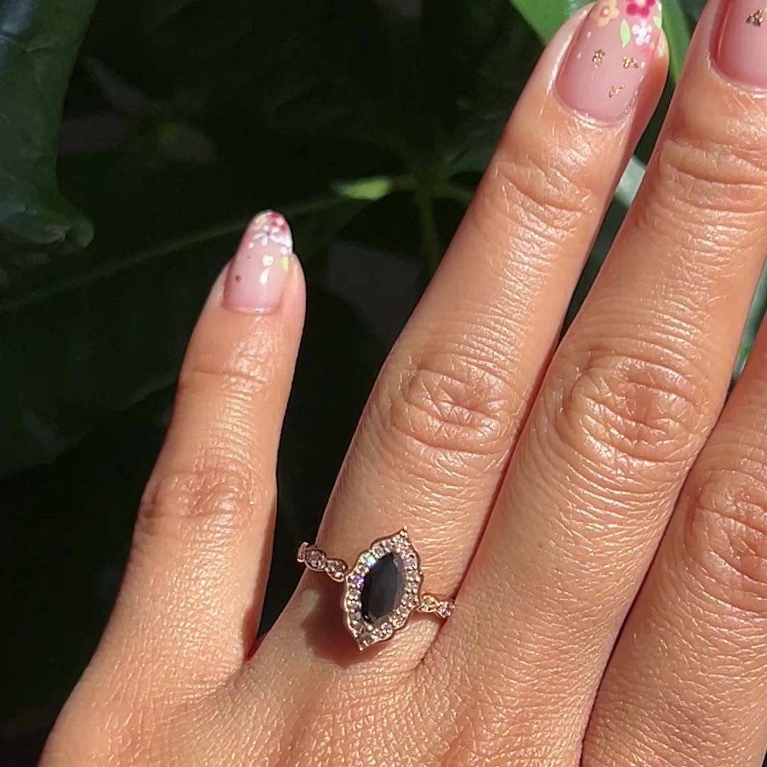 marquise black diamond engagement ring rose gold vintage halo marquise ring la more design jewelry