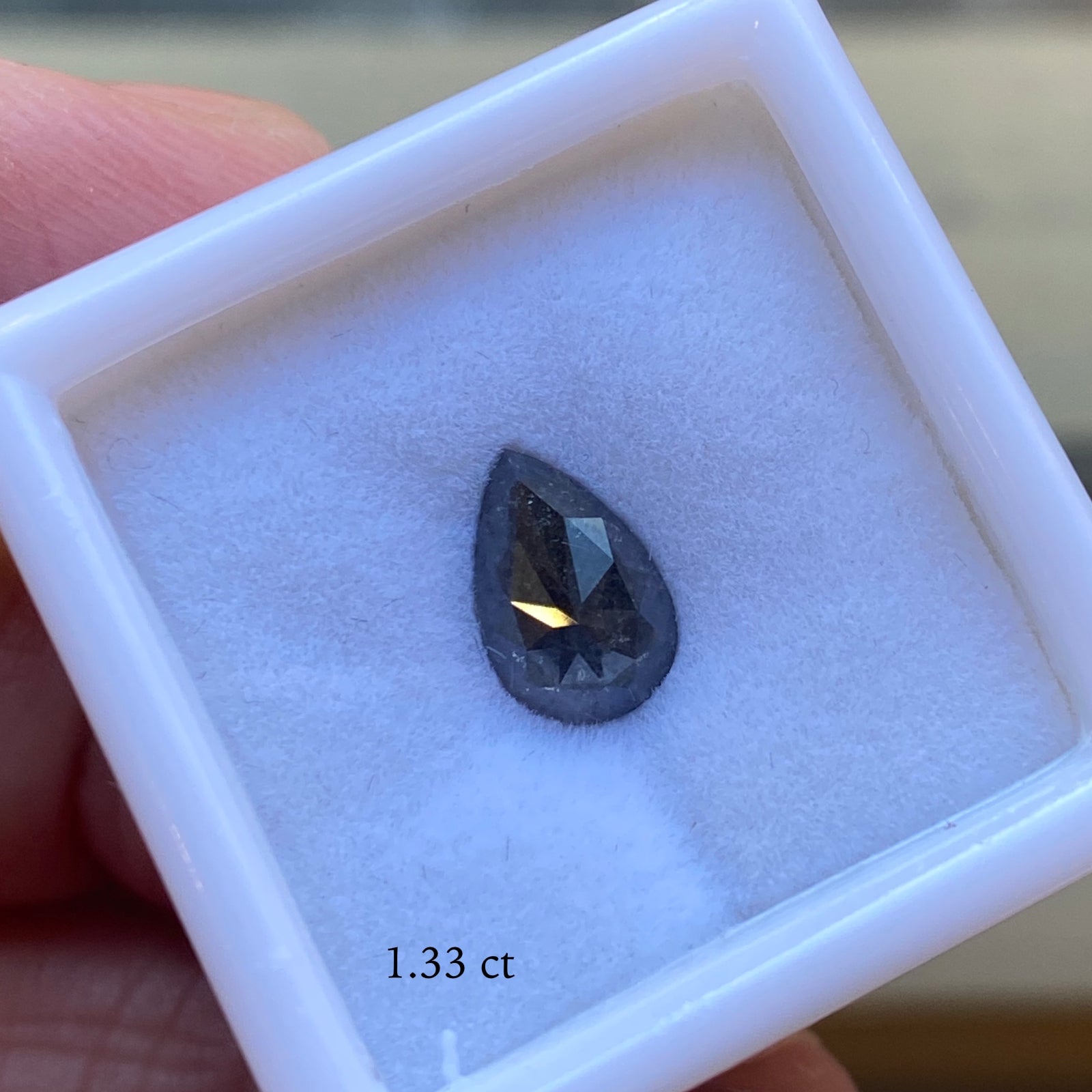 Custom Pear Salt and Pepper Diamond Ring in 14k White Gold Tiara Halo, Size 8
