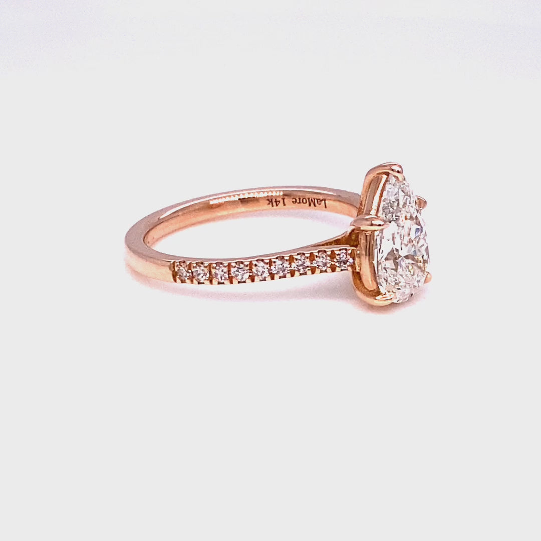 lab diamond ring rose gold pear diamond solitaire engagement pave ring La More Design Jewelry