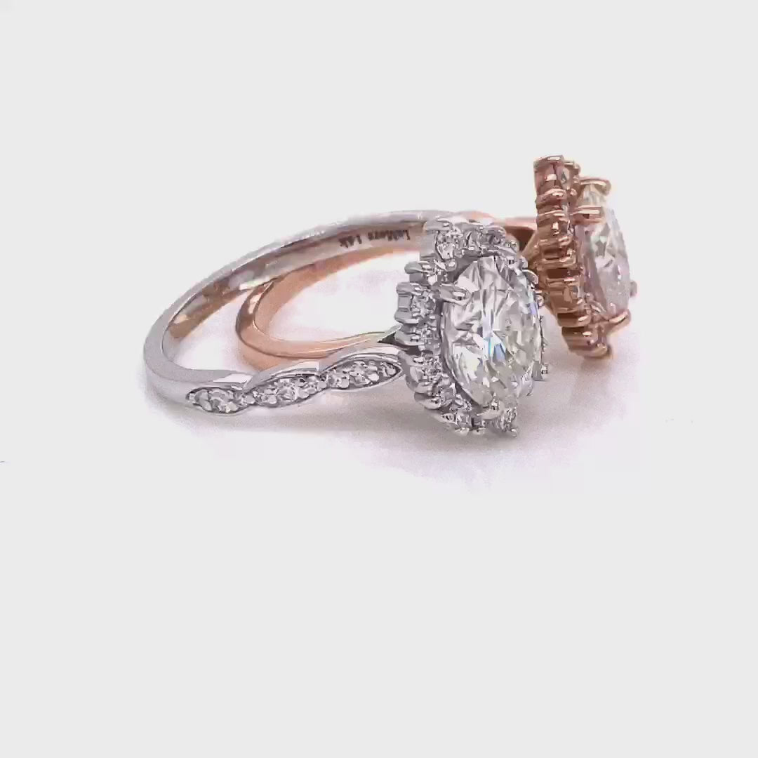 Oval Lab Diamond Scalloped Ring w/ Natural Diamonds in Tiara Halo Ring
