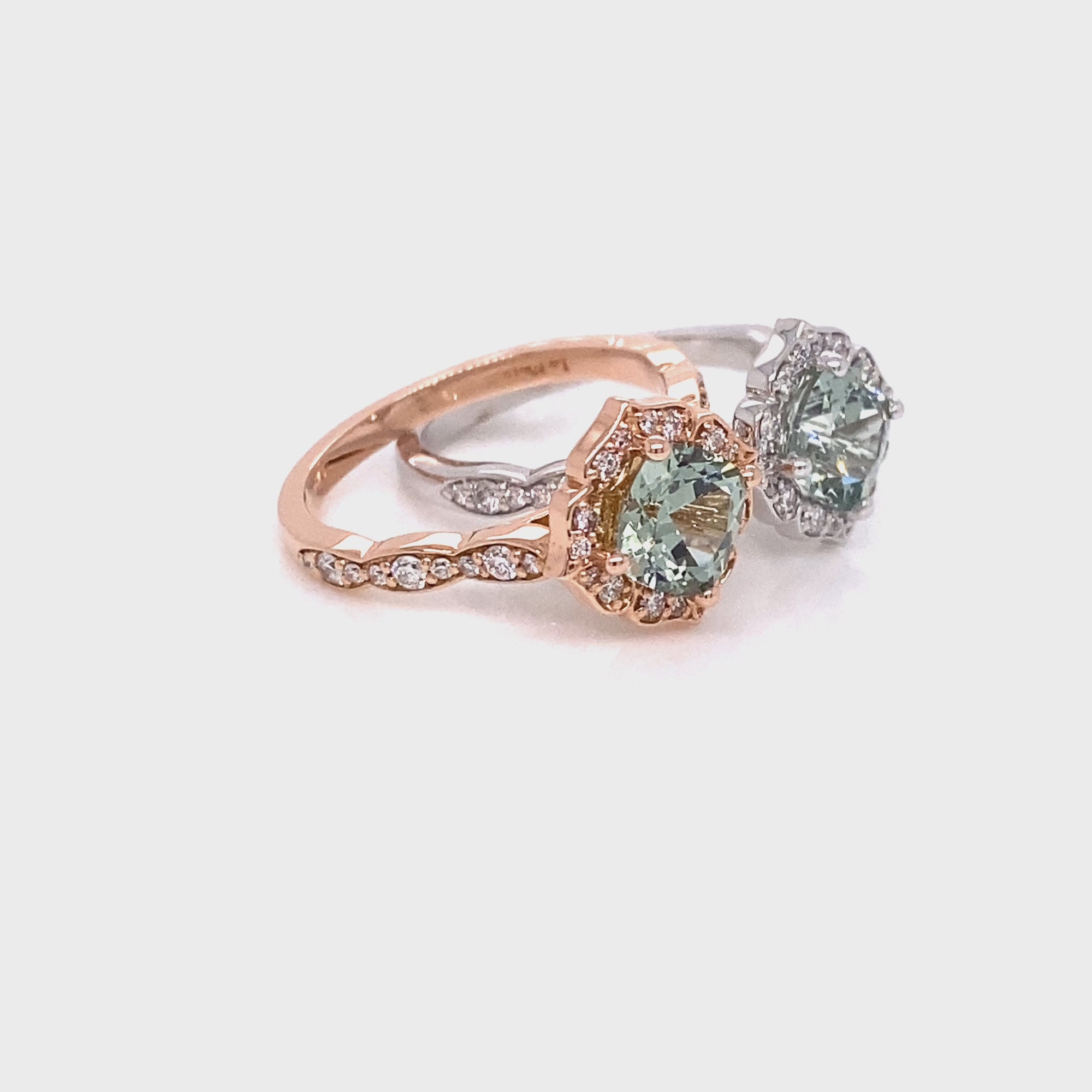 Cushion green sapphire ring rose gold vintage halo diamond ring la more design jewelry