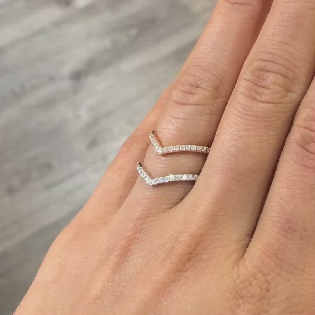 Chevron Diamond Wedding Ring in Rose Gold Curved Wedding Band by La More Design Jewelry
