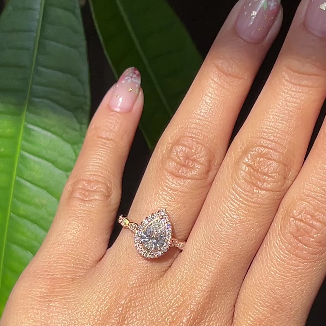 2.00 Pear Shape Halo Lab Created Diamond Engagement Ring 5 / Rose Gold