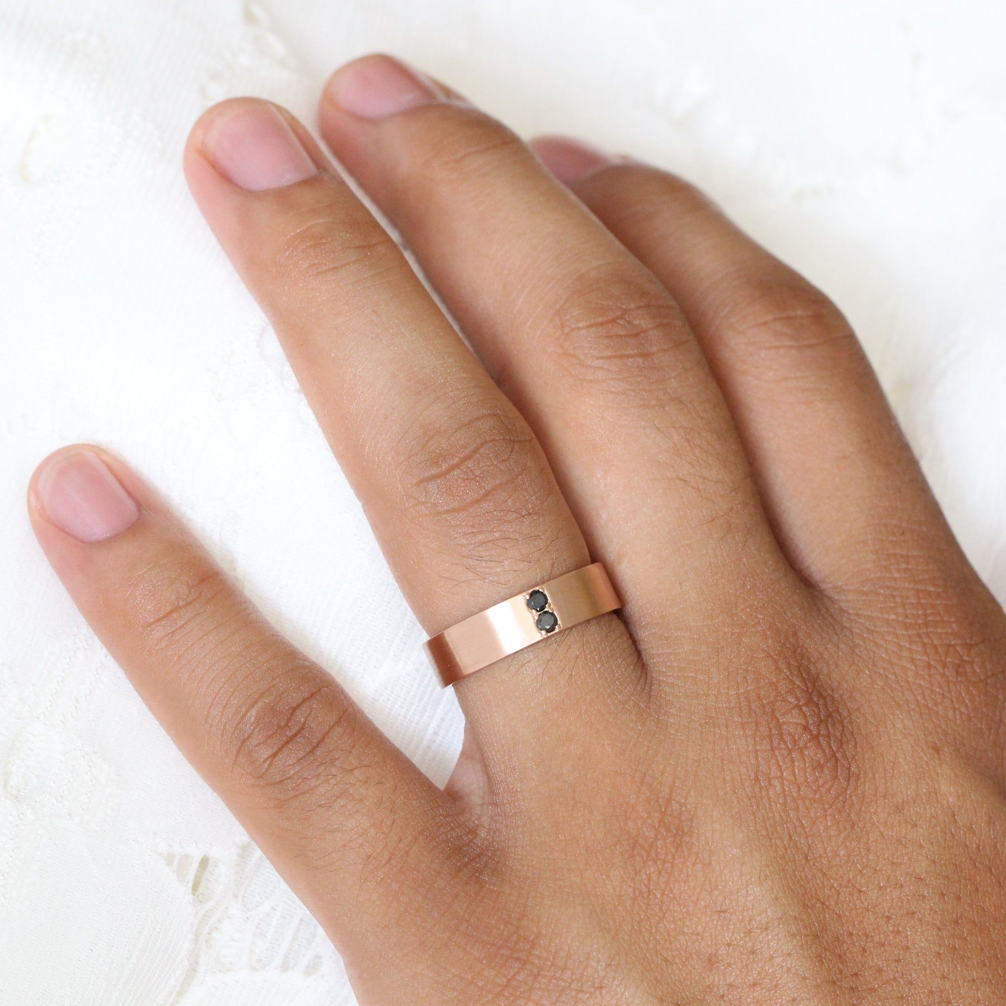 Two Diamond Wedding Band Gold Men’s Wide Wedding Ring for Him and