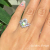 Breathtakingly gorgeous one of a kind bridal set features an oval moissanite engagement ring set in 14k white gold tiara halo diamond ring setting with an 8x6mm oval cut forever one moissanite center. To complete the halo diamond ring set, a large 7 diamond curved scalloped wedding band is created to be paired with this moissanite diamond ring! This moissanite diamond wedding set can be made in your choice of platinum or 18k or 14k white, rose or yellow gold.