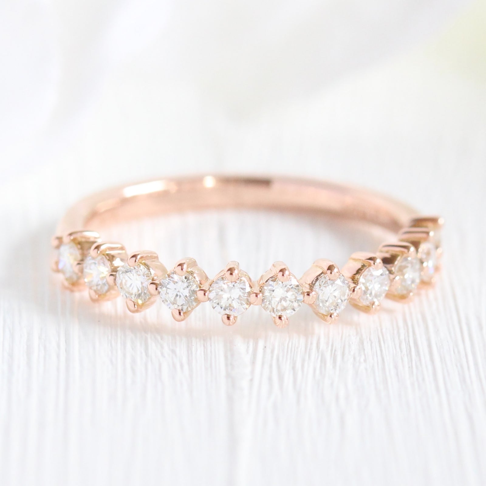 4 Prong Diamond Wedding Ring Rose Gold in Half Eternity Wedding Band by La More Design Jewelry