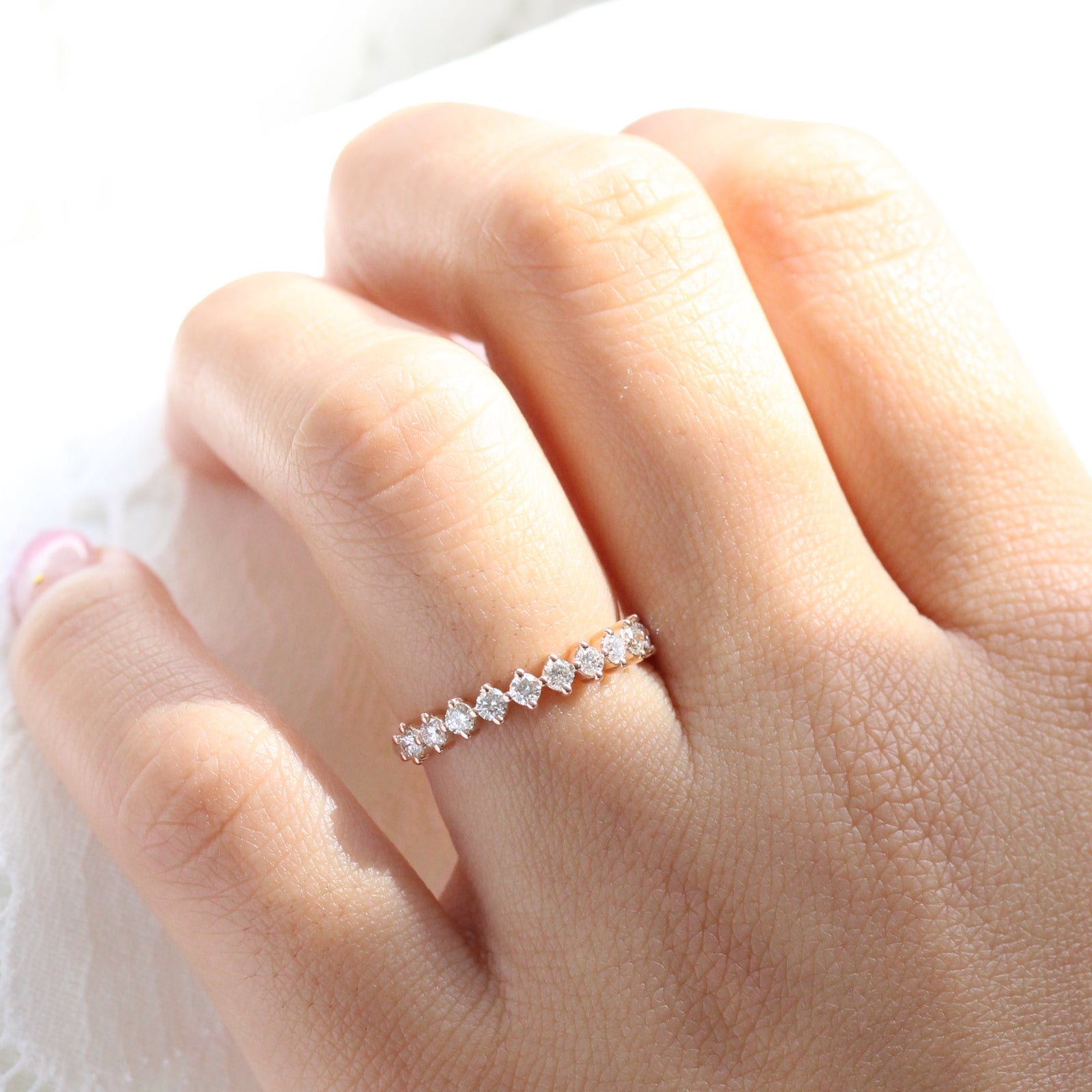 4 Prong Diamond Wedding Ring Rose Gold in Half Eternity Wedding Band by La More Design Jewelry