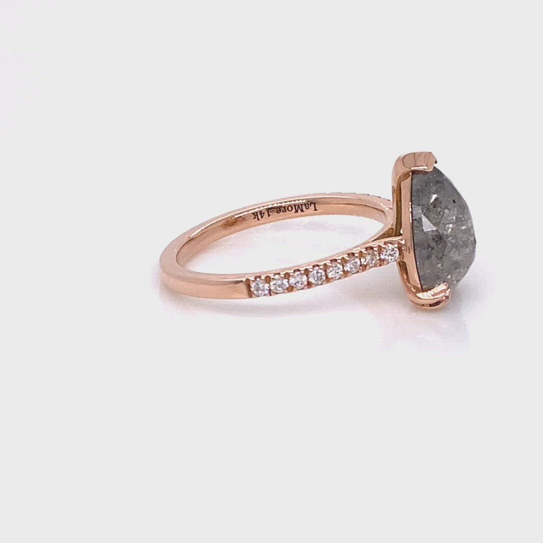 Large salt and pepper diamond ring rose gold pear solitaire ring la more design jewelry