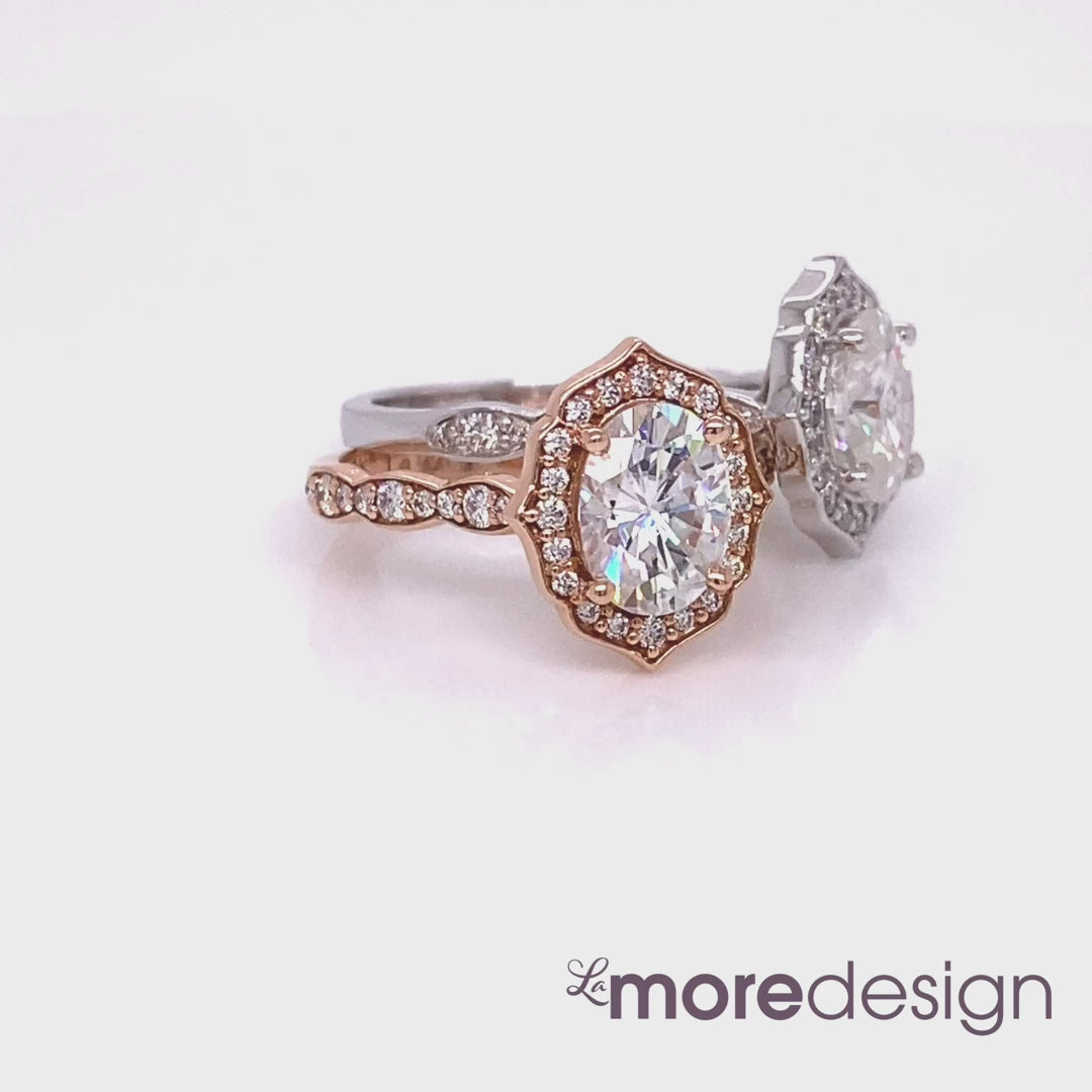 lab diamond ring rose gold vintage halo oval diamond engagement ring La More Design Jewelry